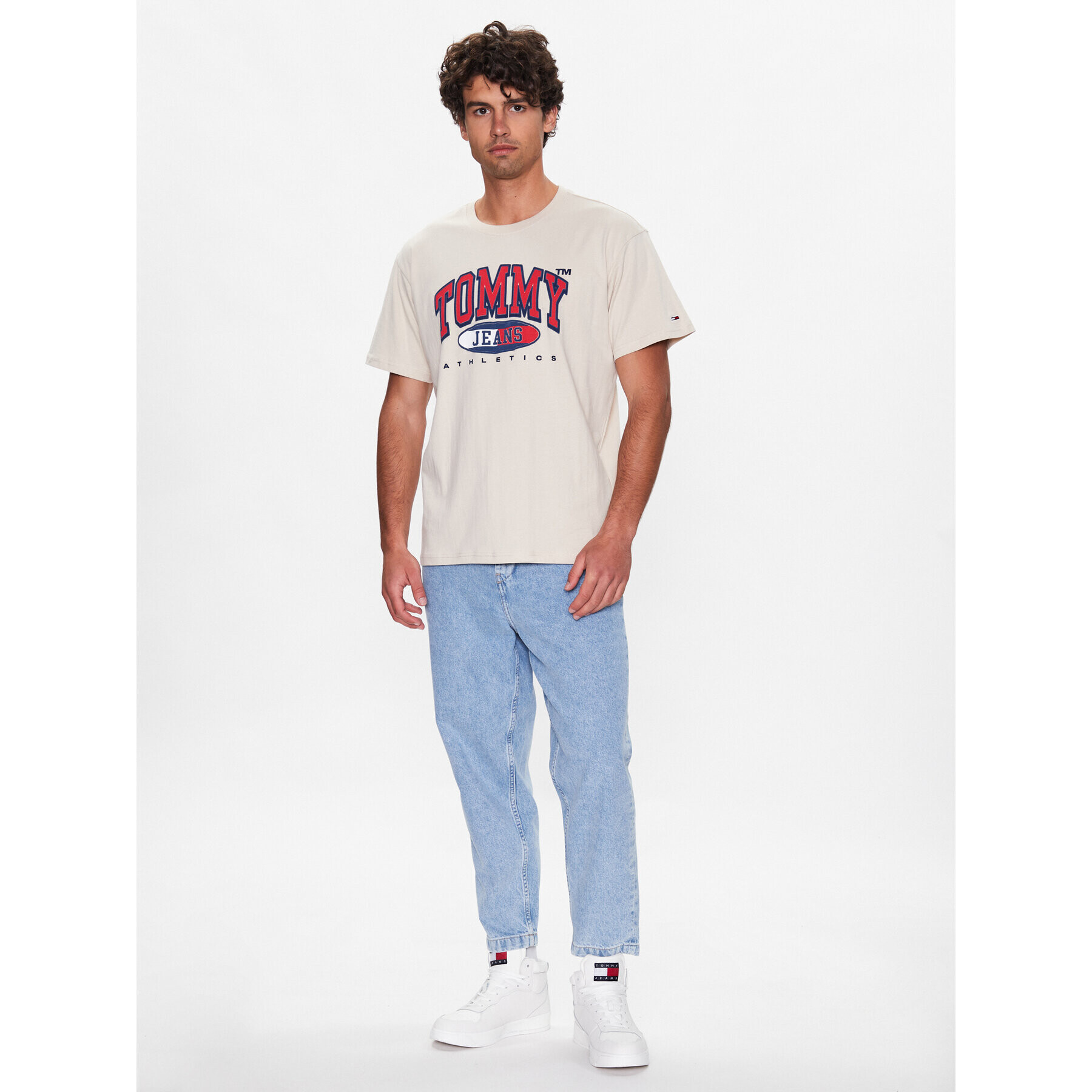 Tommy Jeans Tricou DM0DM16407 Bej Relaxed Fit - Pled.ro