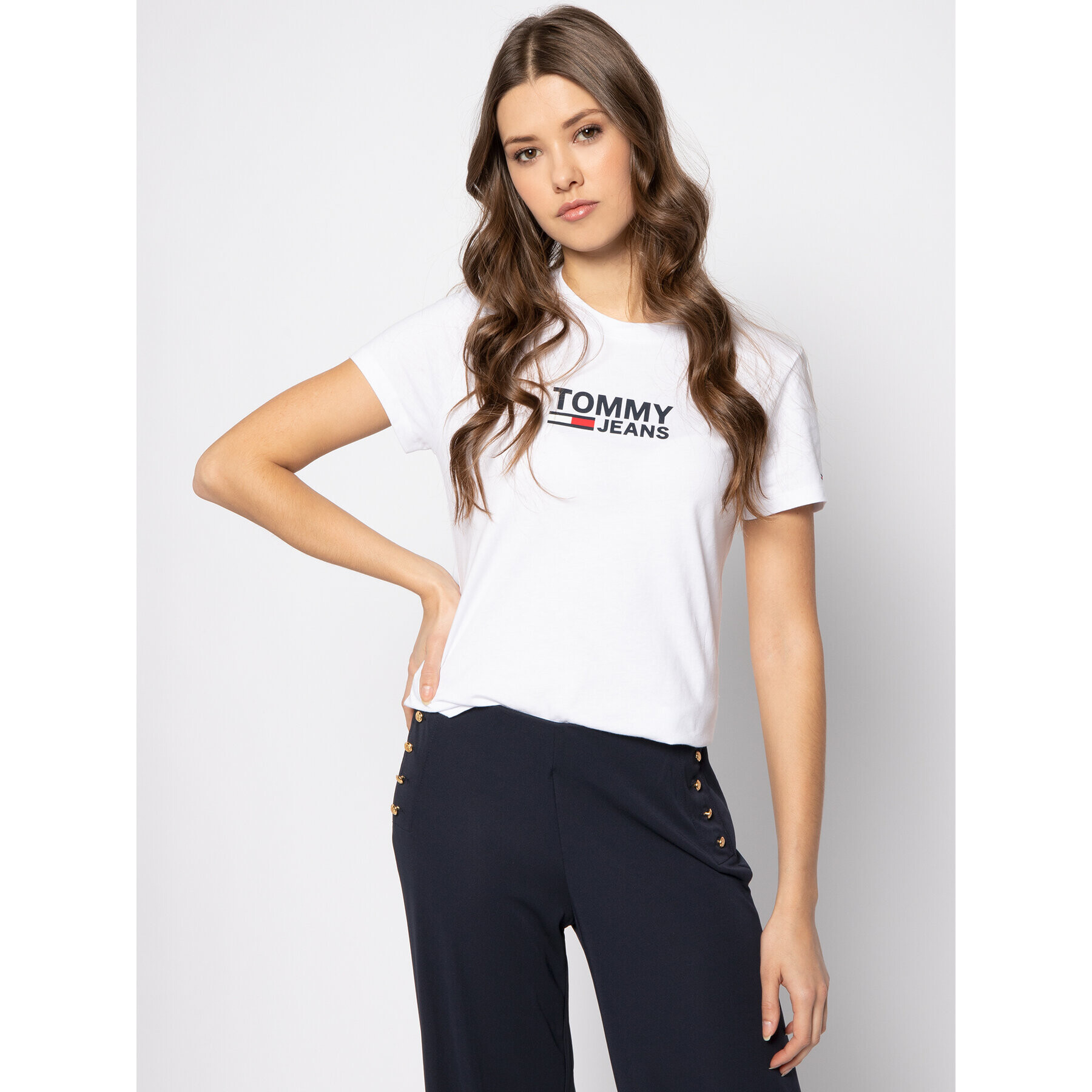 Tommy Jeans Tricou DW0DW07029 Alb Regular Fit - Pled.ro