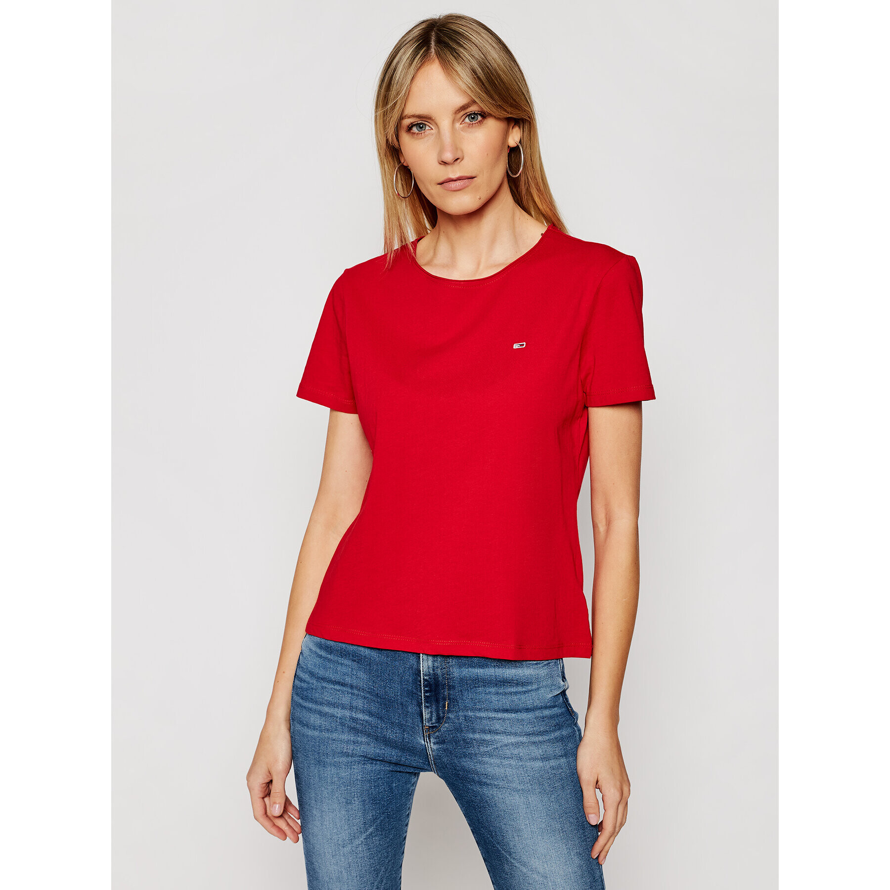 Tommy Jeans Tricou DW0DW09194 Roșu Slim Fit - Pled.ro