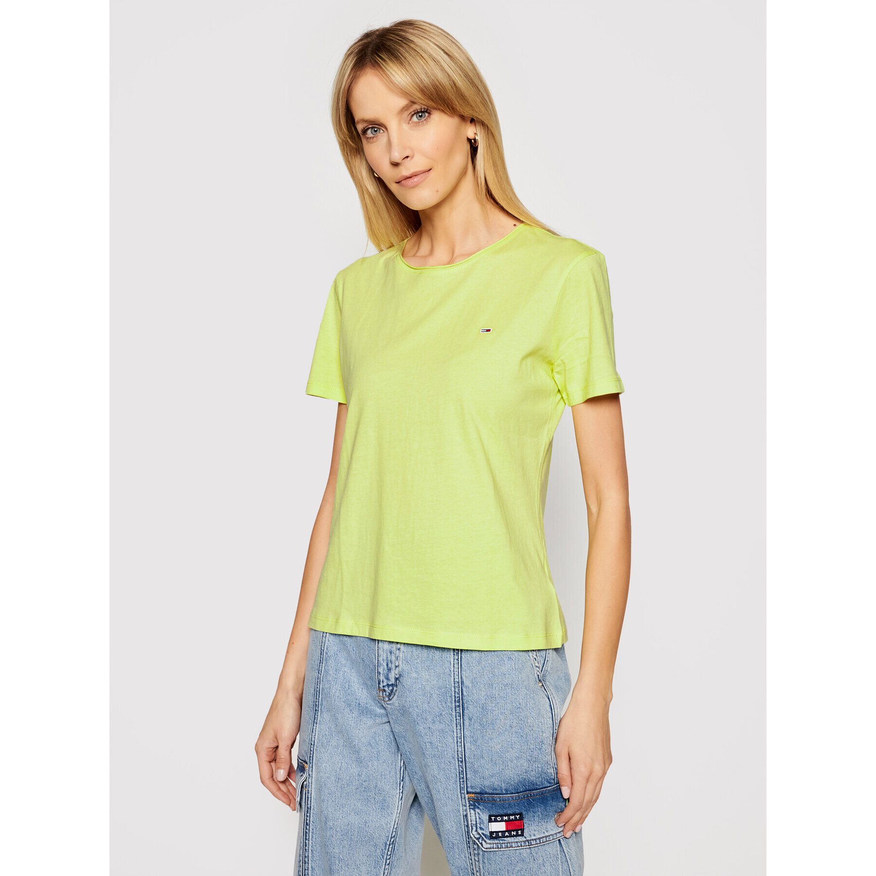 Tommy Jeans Tricou DW0DW09194 Verde Slim Fit - Pled.ro