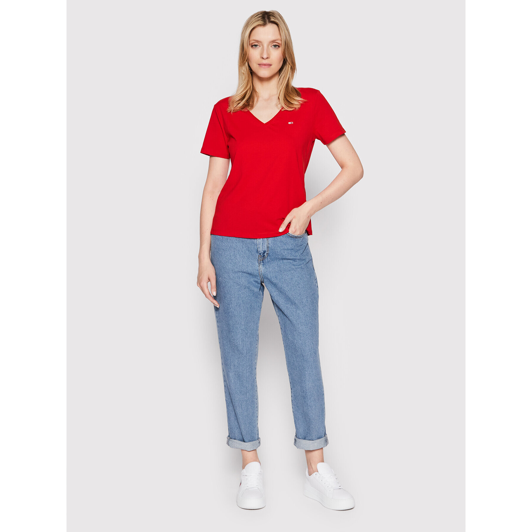 Tommy Jeans Tricou DW0DW09195 Roșu Slim Fit - Pled.ro