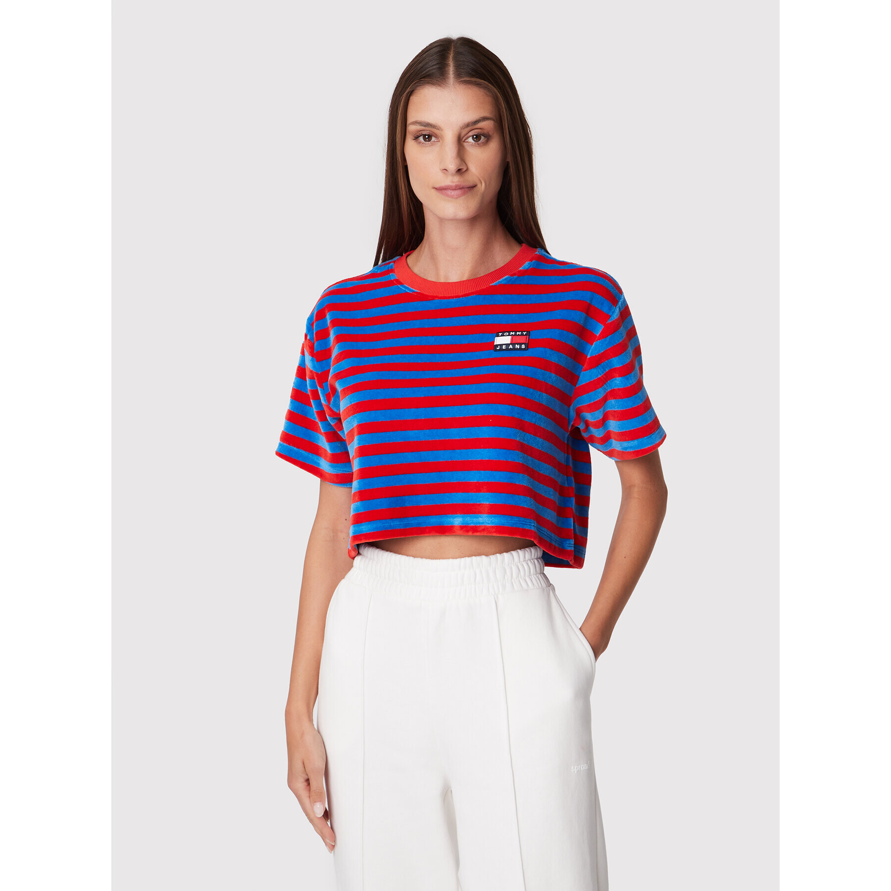 Tommy Jeans Tricou DW0DW14210 Albastru Cropped Fit - Pled.ro