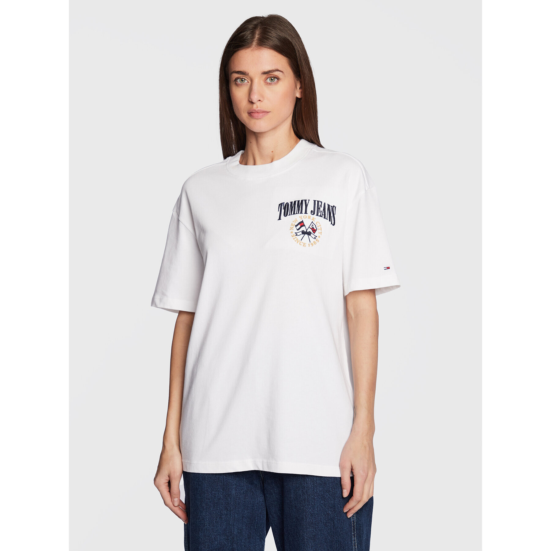 Tommy Jeans Tricou DW0DW14384 Alb Oversize - Pled.ro