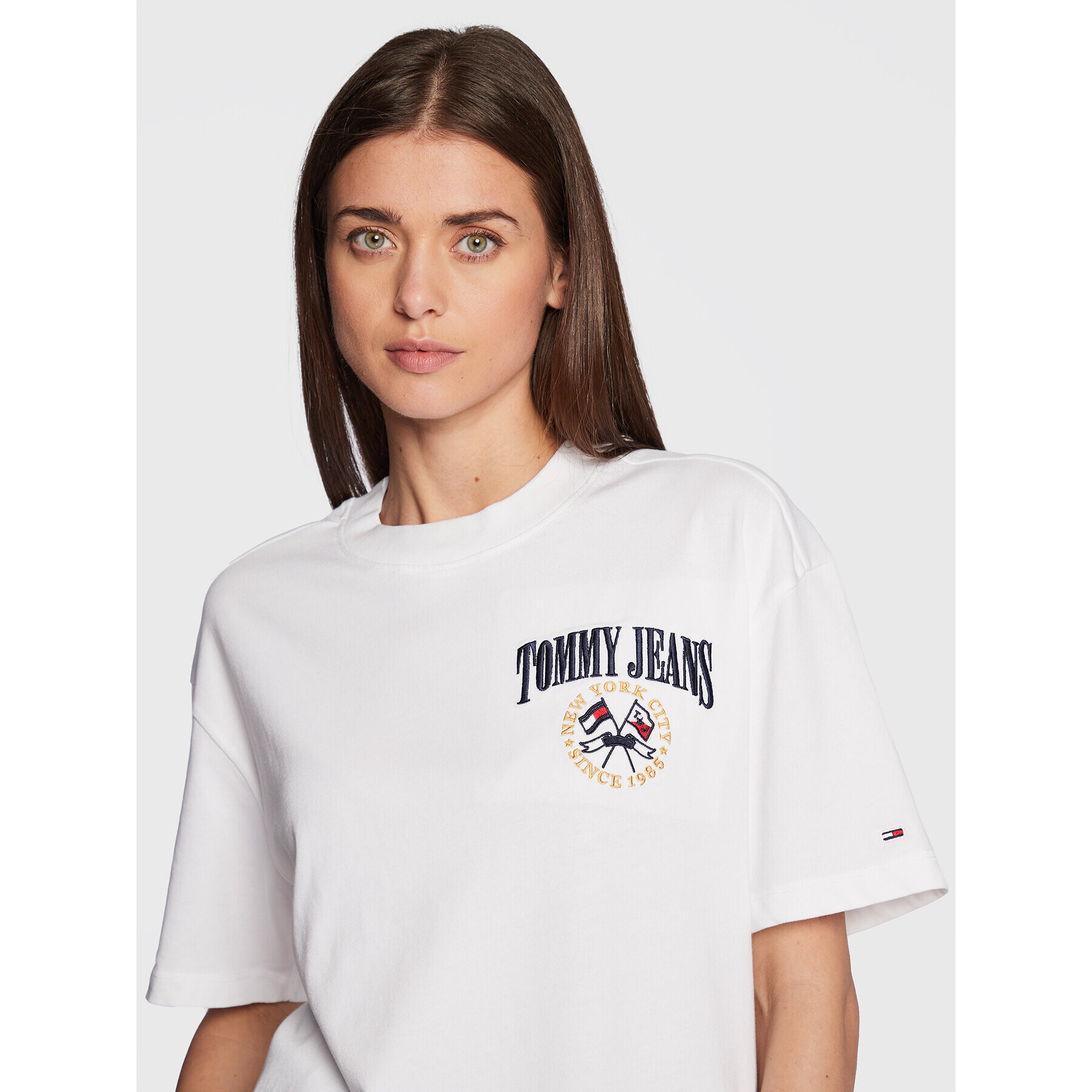 Tommy Jeans Tricou DW0DW14384 Alb Oversize - Pled.ro