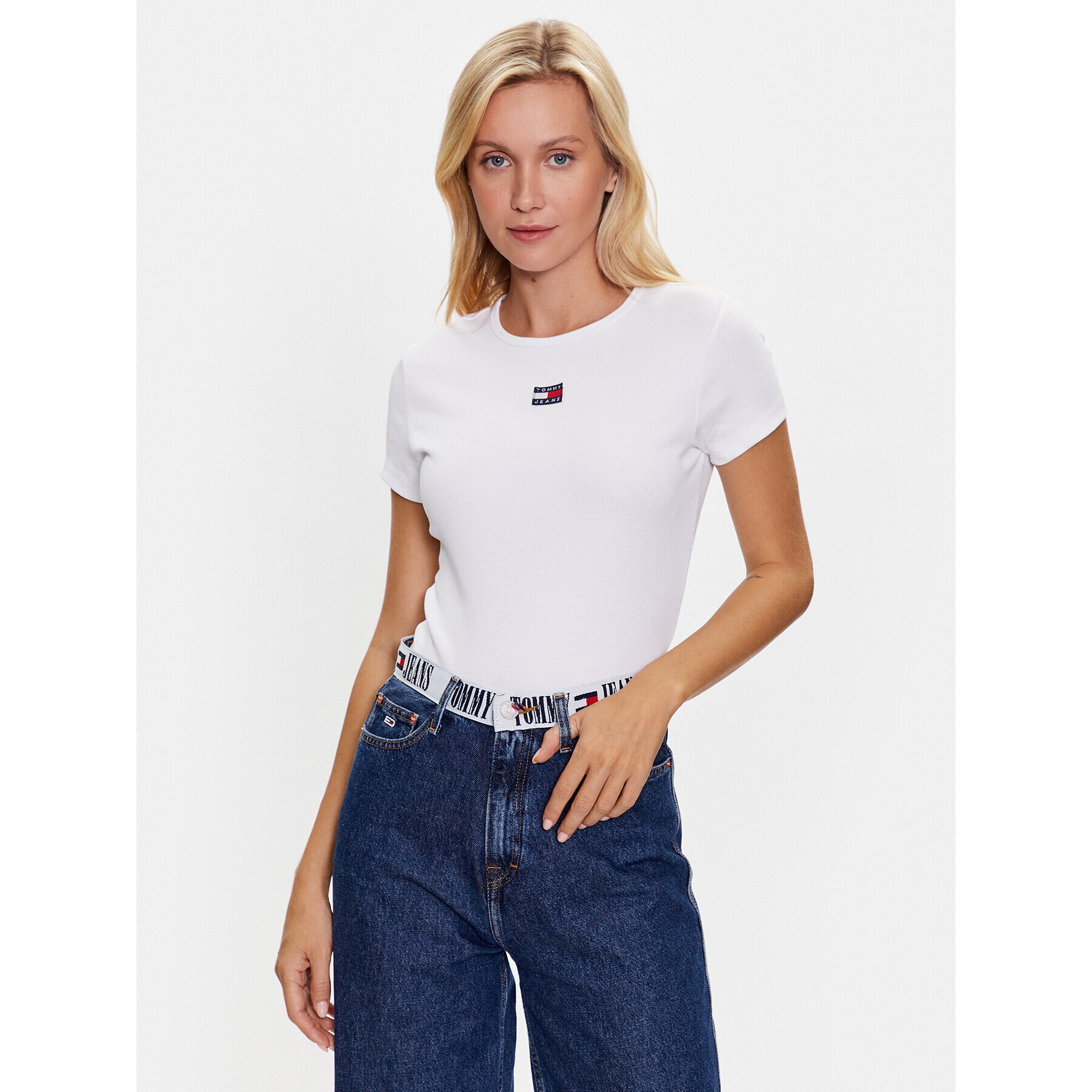 Tommy Jeans Tricou DW0DW16259 Alb Regular Fit - Pled.ro