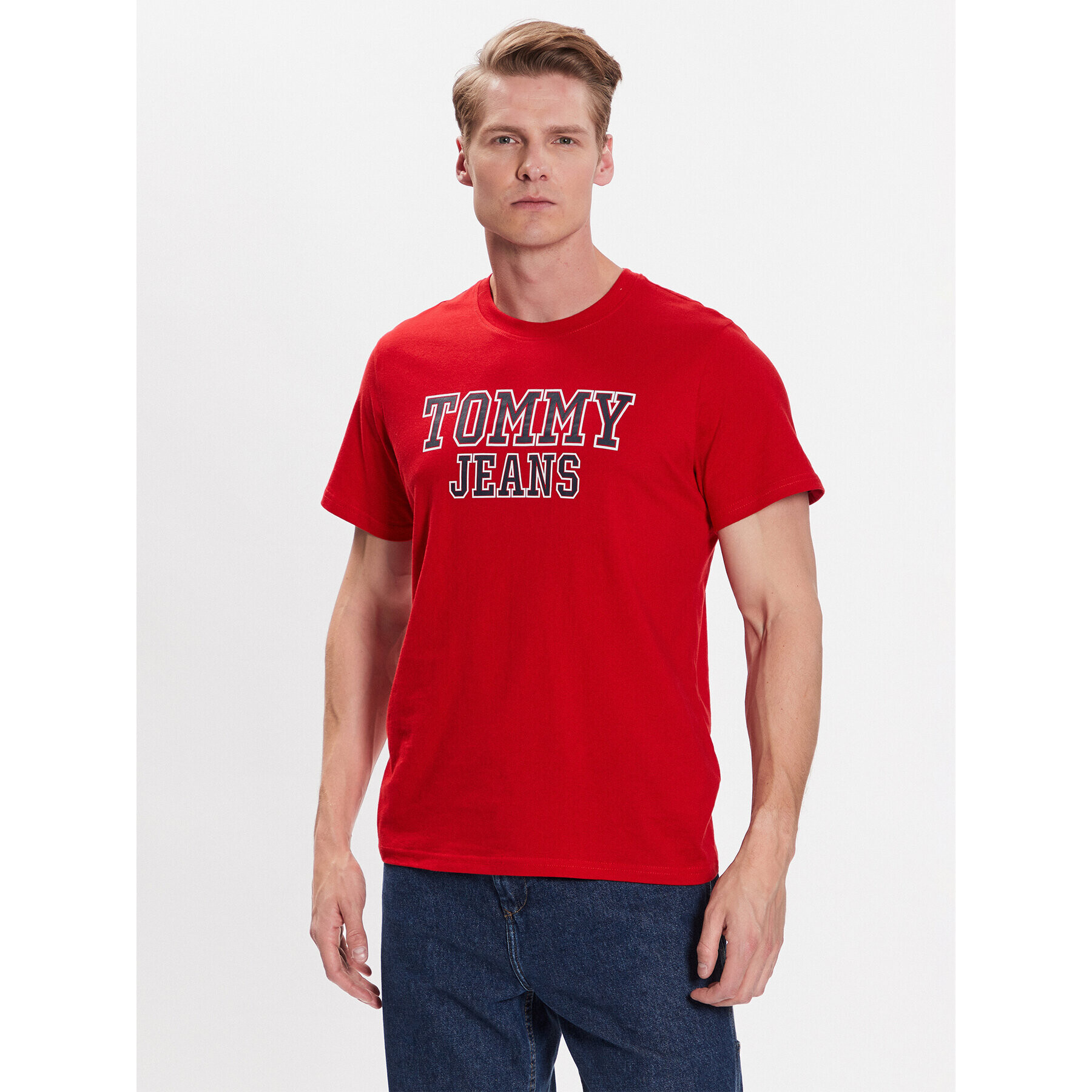 Tommy Jeans Tricou Essential DM0DM16405 Roșu Regular Fit - Pled.ro