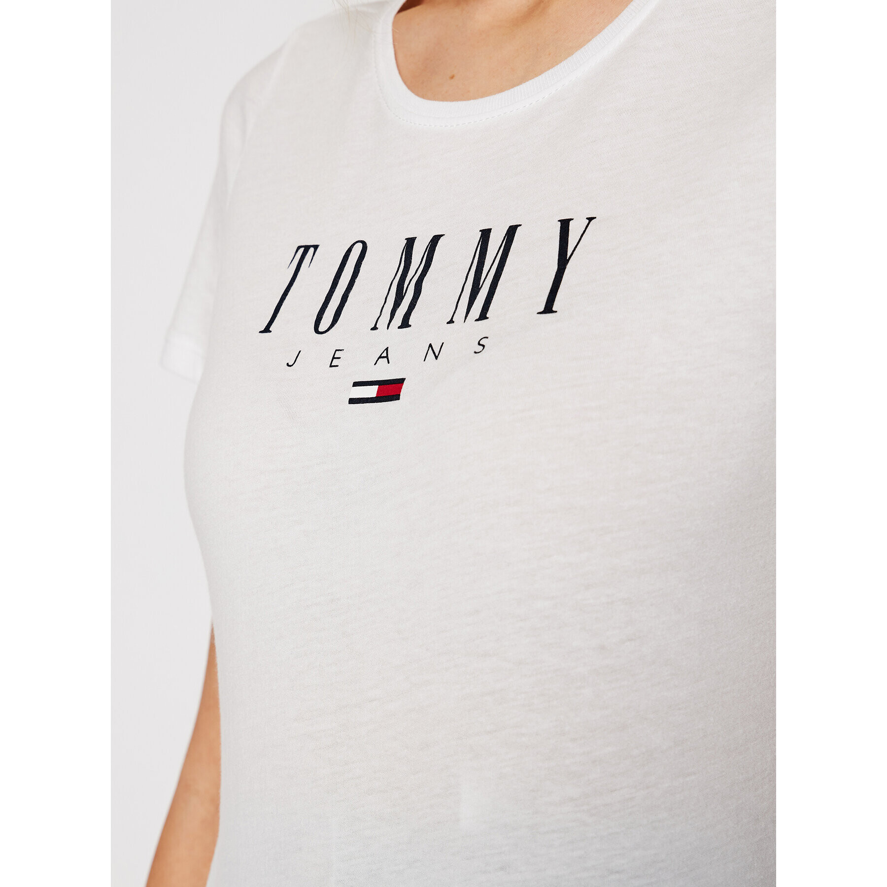 Tommy Jeans Tricou Essential DW0DW09926 Alb Skinny Fit - Pled.ro