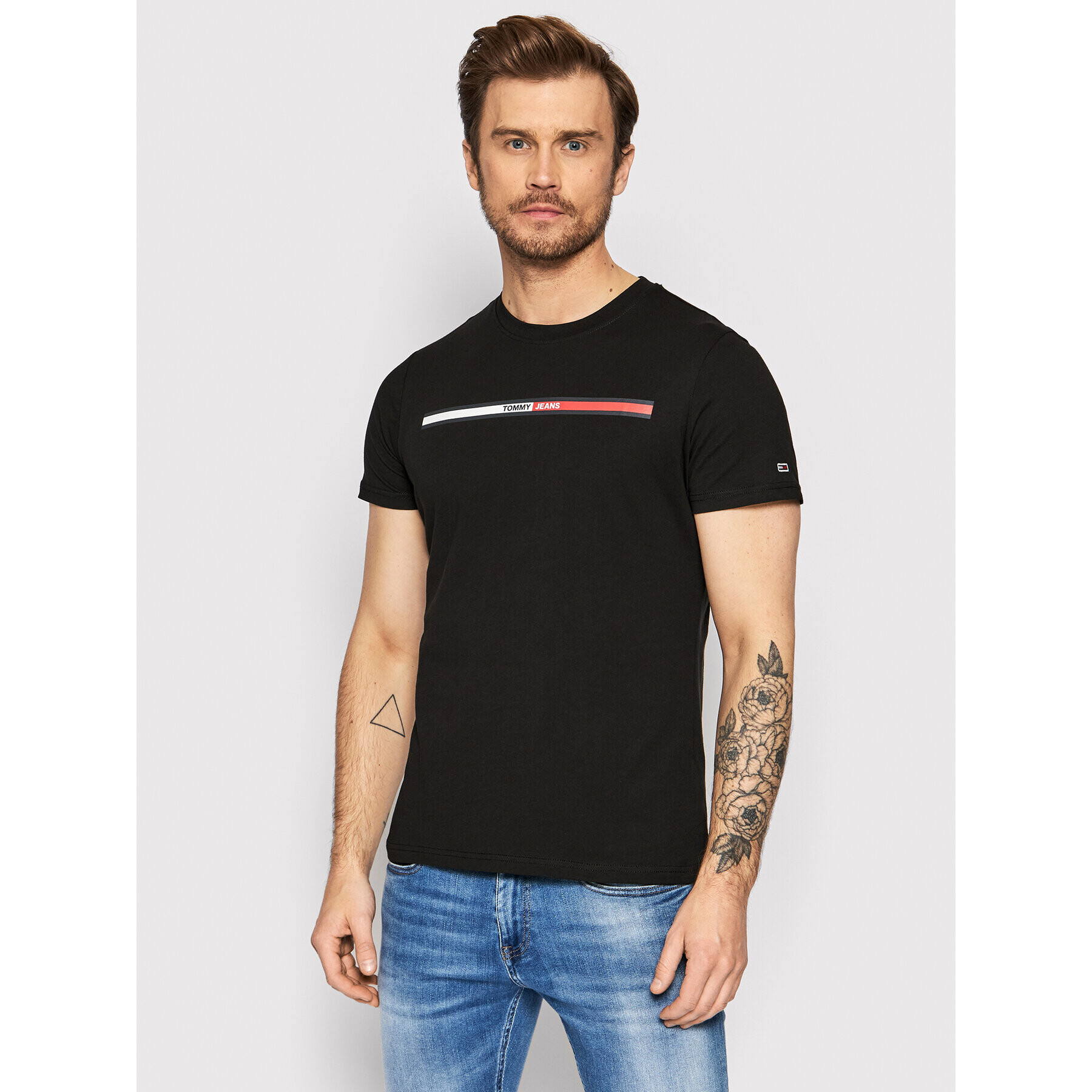 Tommy Jeans Tricou Essential Flag DM0DM13509 Negru Regular Fit - Pled.ro