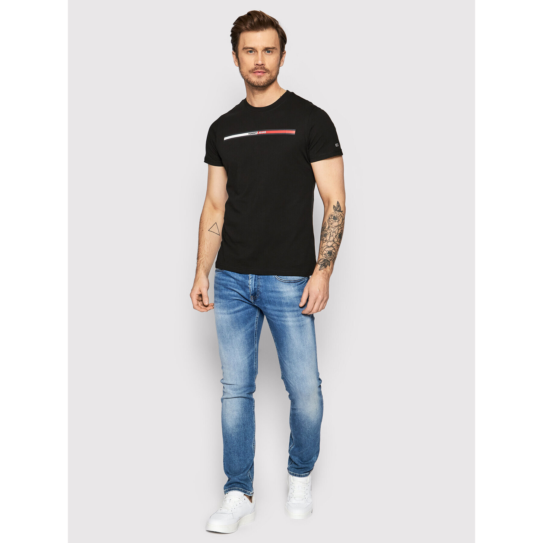 Tommy Jeans Tricou Essential Flag DM0DM13509 Negru Regular Fit - Pled.ro