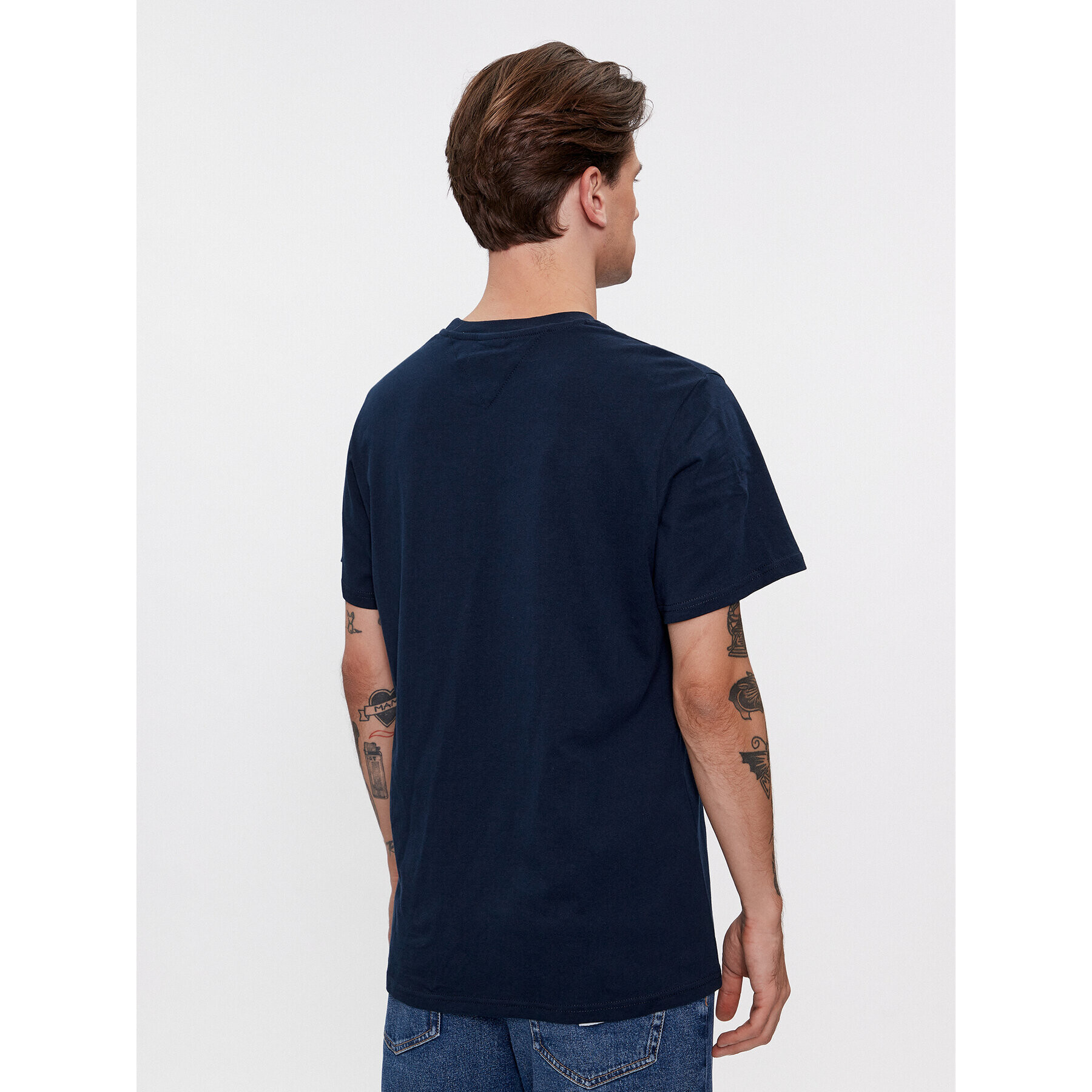 Tommy Jeans Tricou Essential Flag DM0DM18263 Bleumarin Slim Fit - Pled.ro