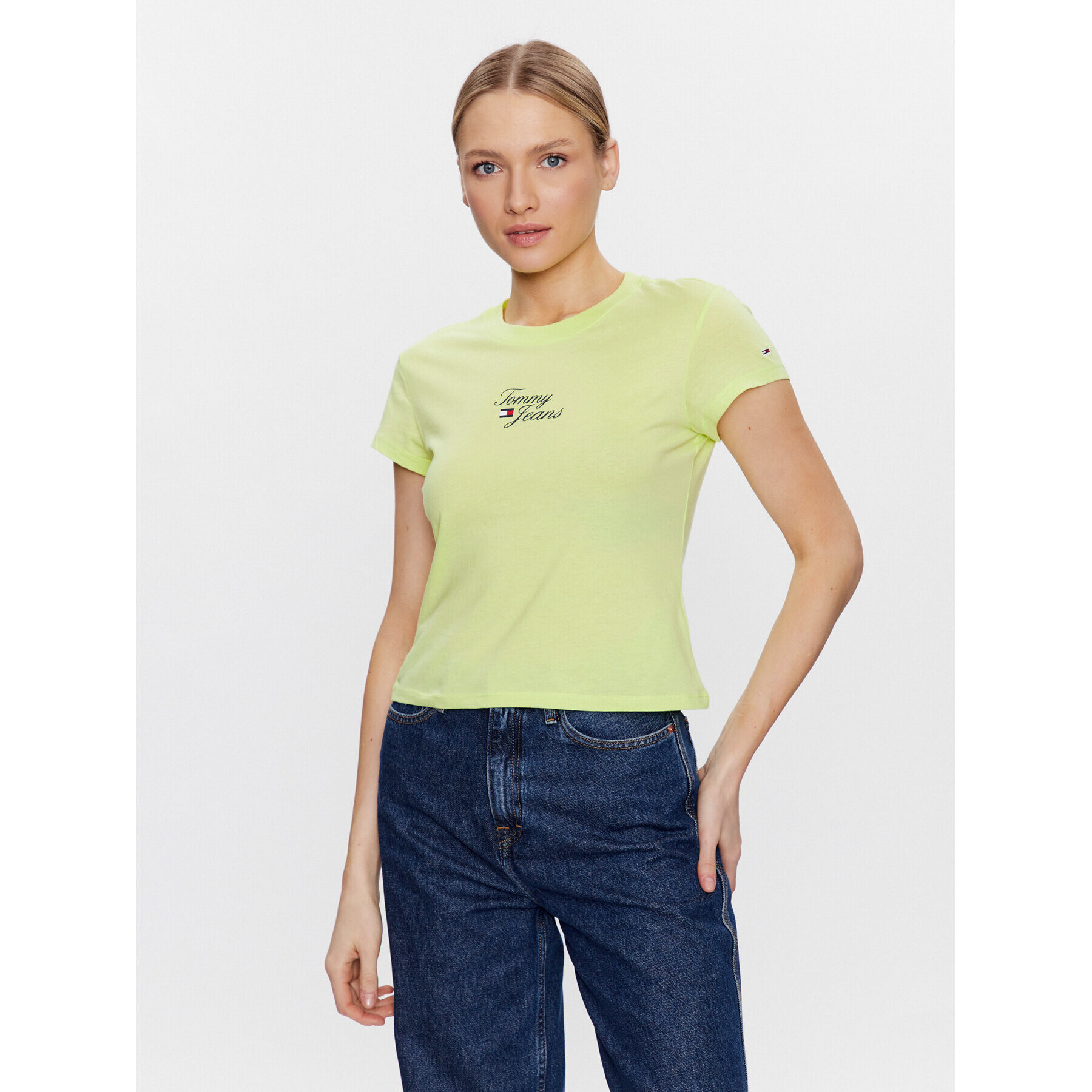 Tommy Jeans Tricou Essential Logo DW0DW15441 Verde Regular Fit - Pled.ro