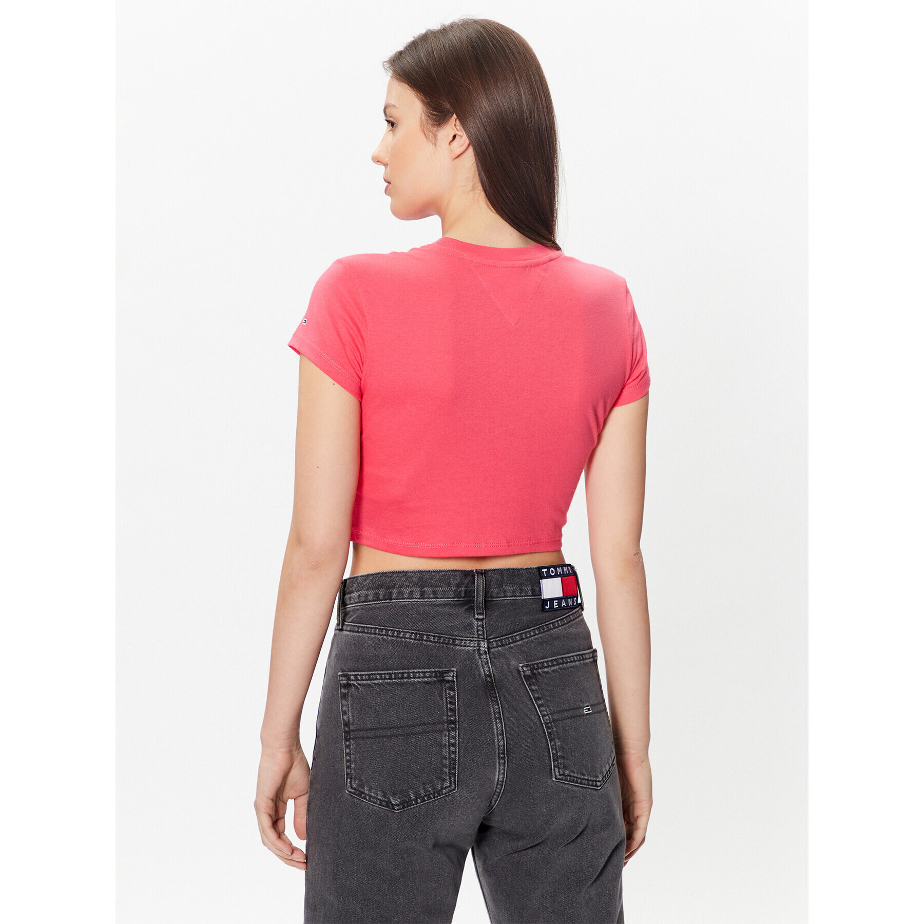 Tommy Jeans Tricou Essential Logo DW0DW15444 Roz Cropped Fit - Pled.ro