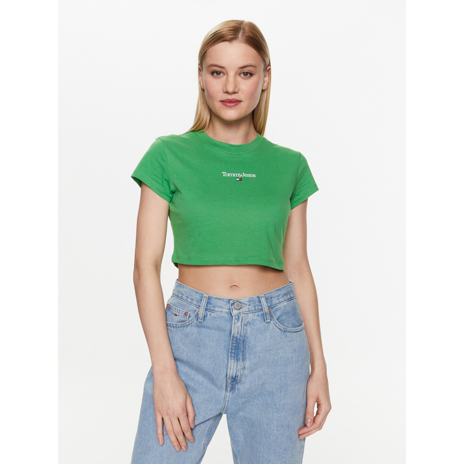 Tommy Jeans Tricou Essential Logo DW0DW15444 Verde Regular Fit - Pled.ro