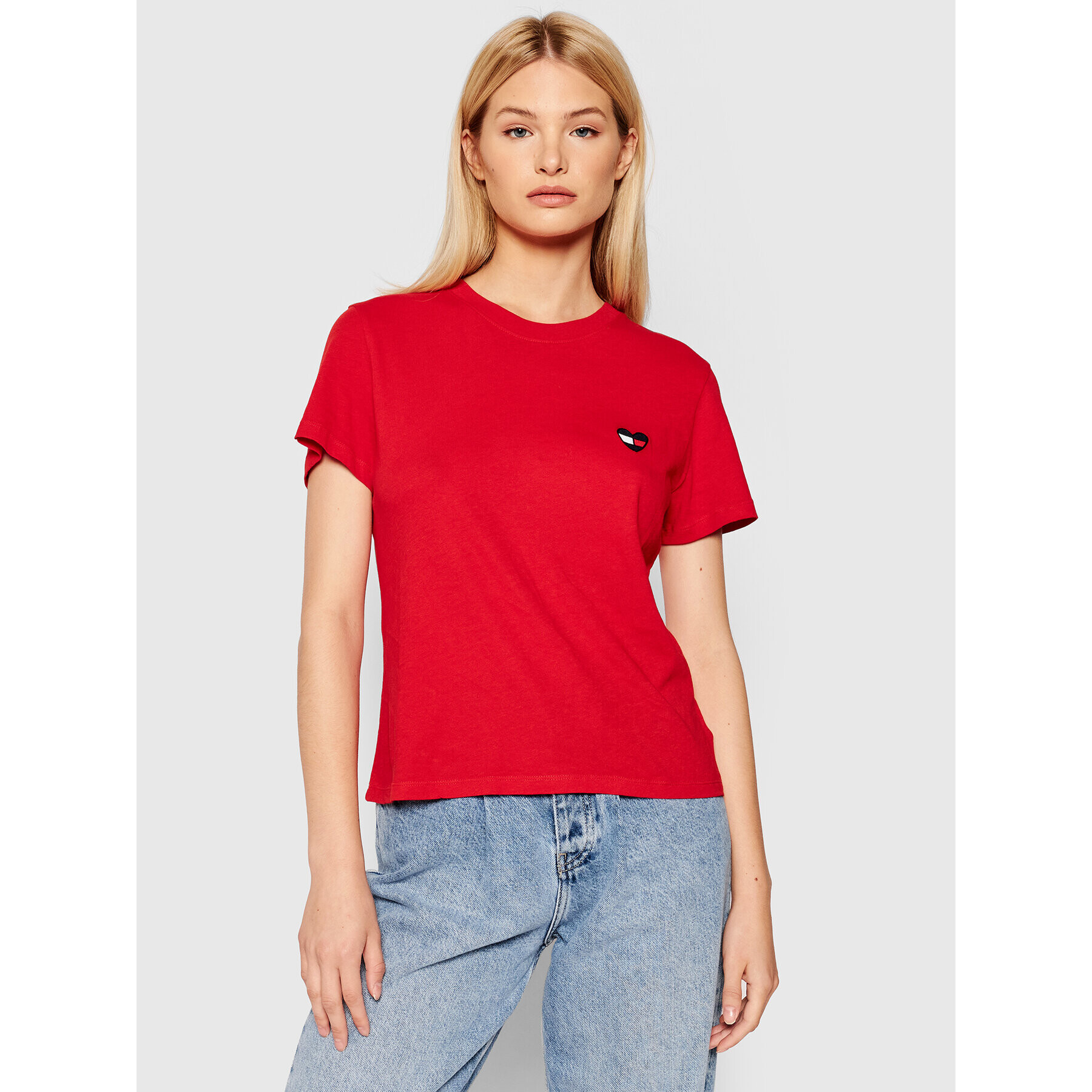 Tommy Jeans Tricou Homespun Heart DW0DW10418 Roșu Regular Fit - Pled.ro