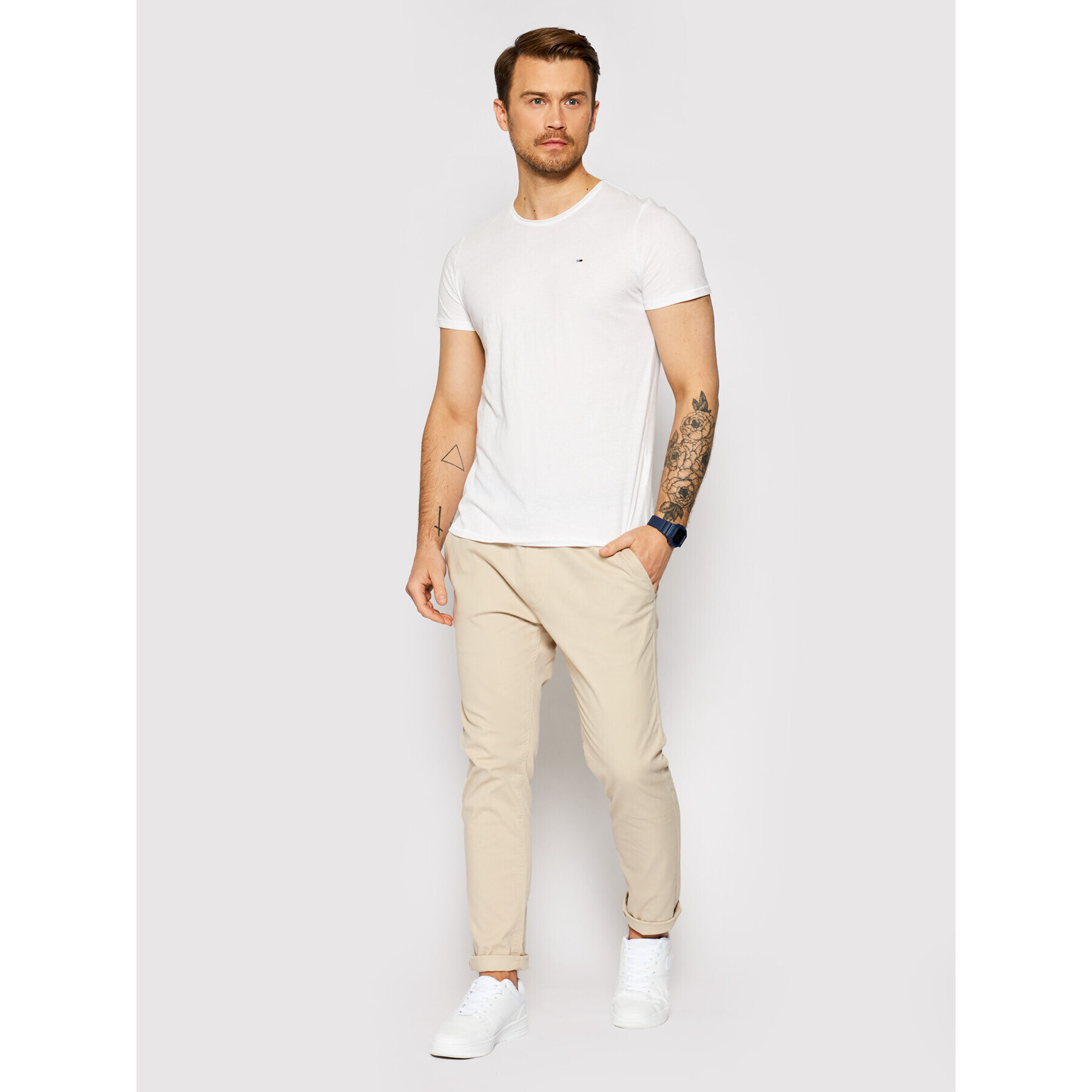 Tommy Jeans Tricou Jaspe Alb Slim Fit - Pled.ro