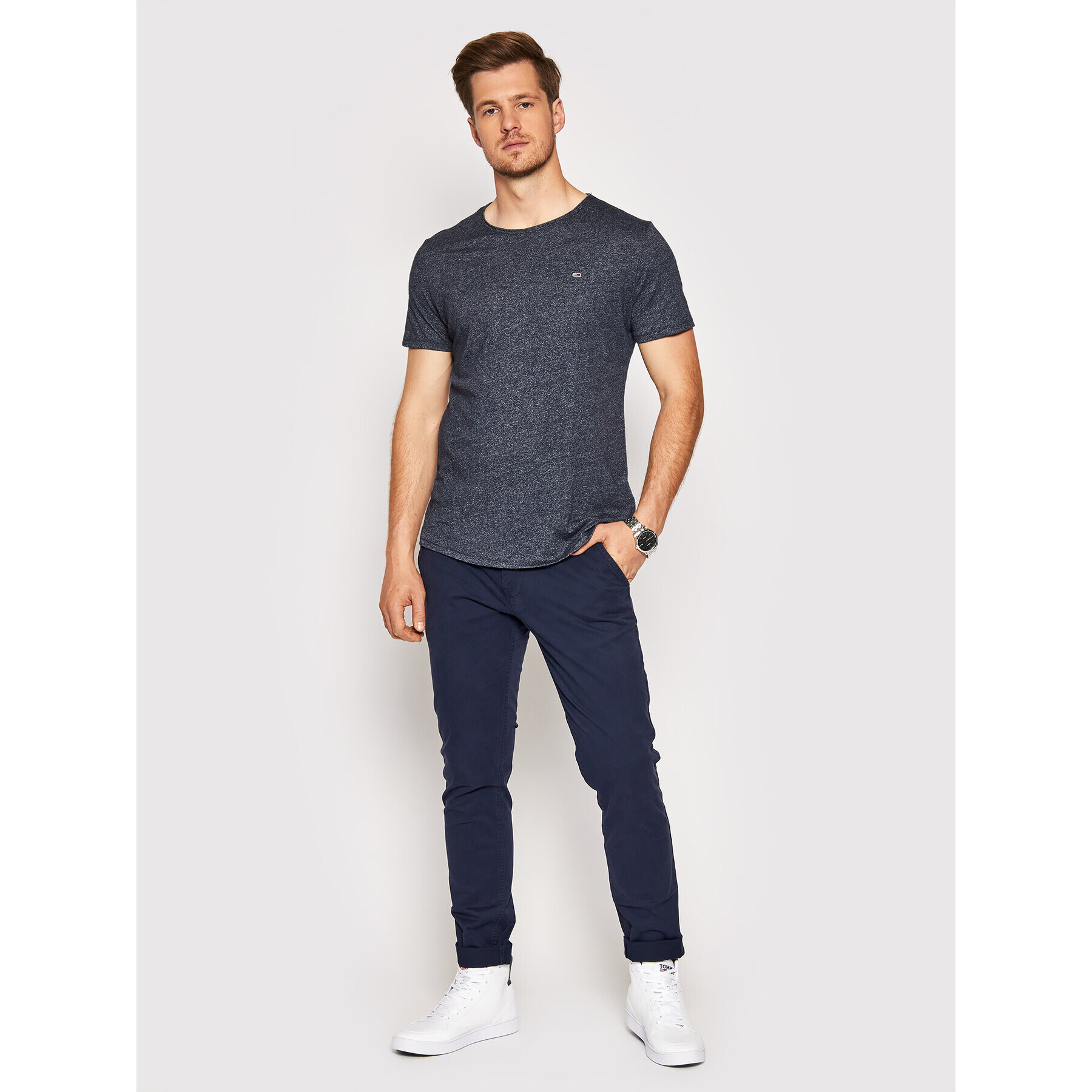 Tommy Jeans Tricou Jaspe DM0DM09586 Bleumarin Slim Fit - Pled.ro