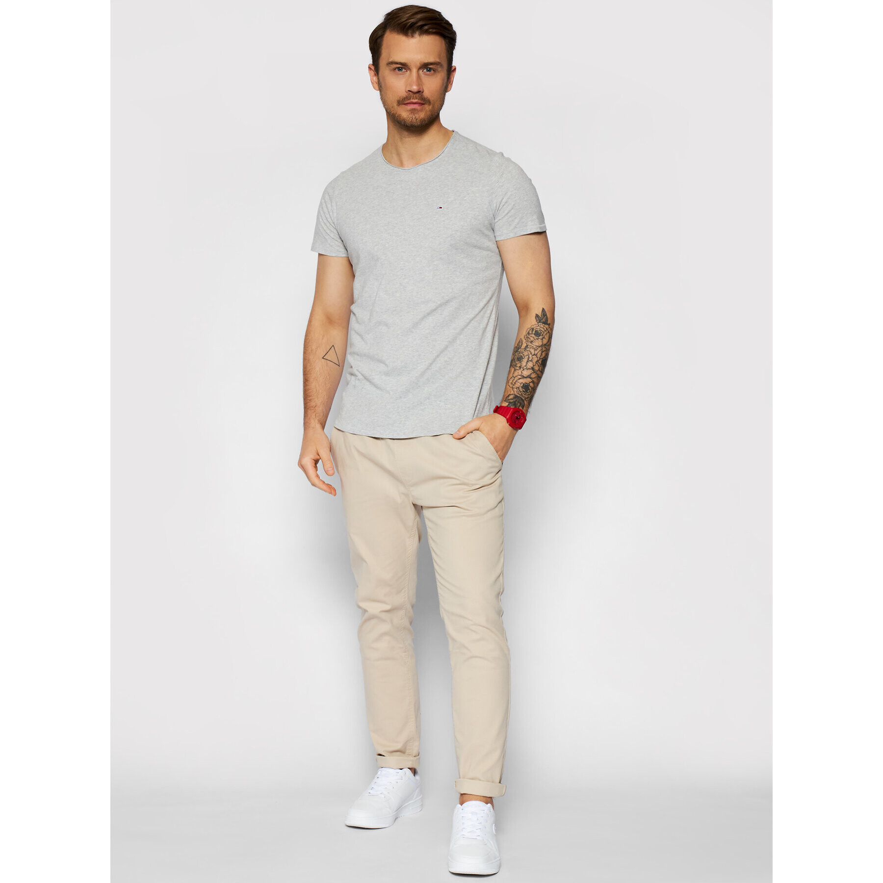 Tommy Jeans Tricou Jaspe DM0DM09586 Gri Slim Fit - Pled.ro