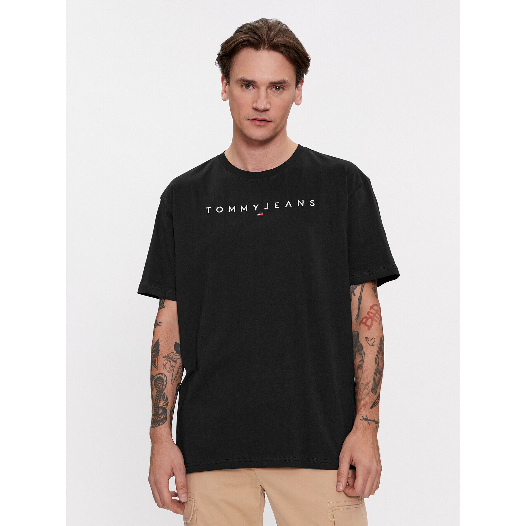 Tommy Jeans Tricou Linear Logo DM0DM17993 Negru Regular Fit - Pled.ro