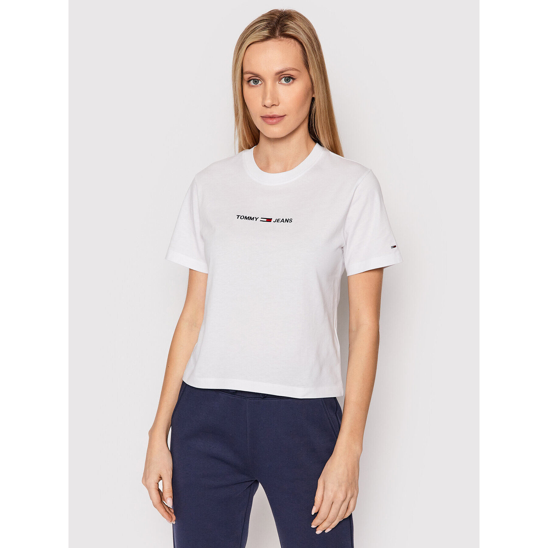 Tommy Jeans Tricou Linear Logo DW0DW10057 Alb Regular Fit - Pled.ro