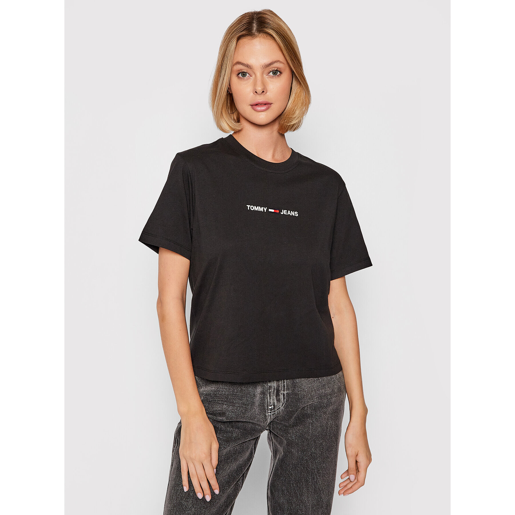 Tommy Jeans Tricou Linear Logo DW0DW10057 Negru Regular Fit - Pled.ro