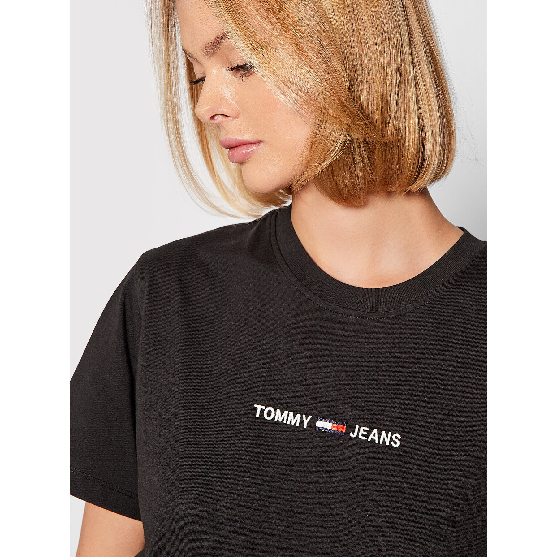 Tommy Jeans Tricou Linear Logo DW0DW10057 Negru Regular Fit - Pled.ro