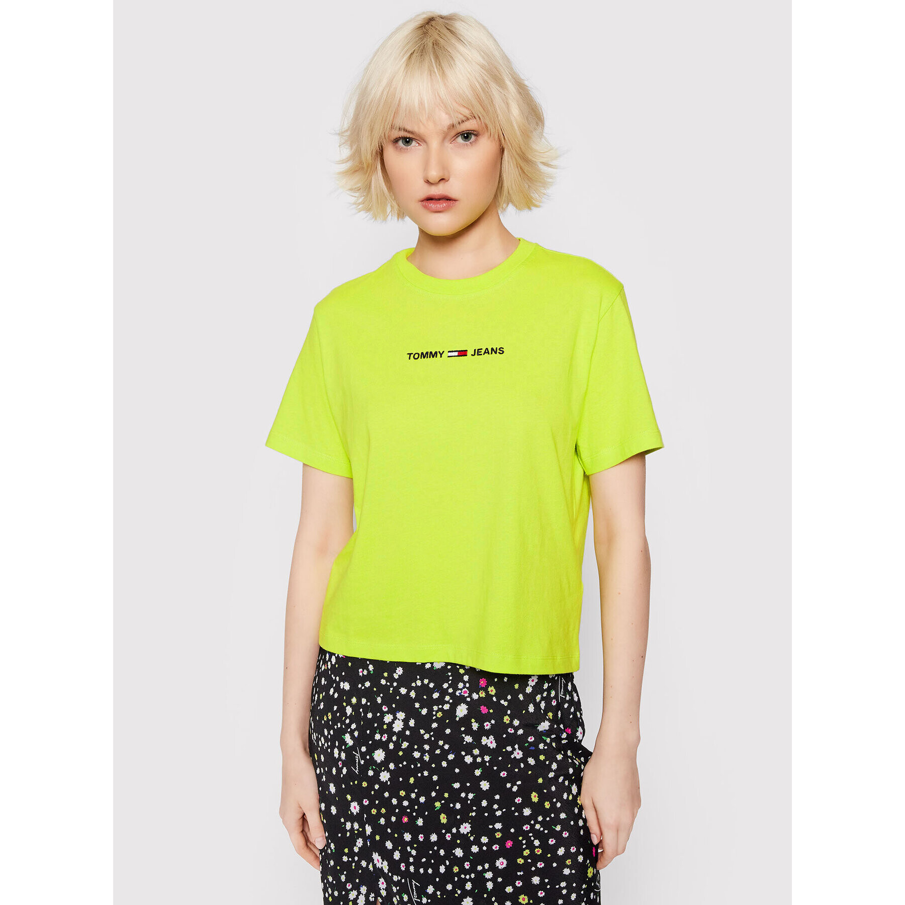 Tommy Jeans Tricou Linear Logo DW0DW10057 Verde Cropped Fit - Pled.ro