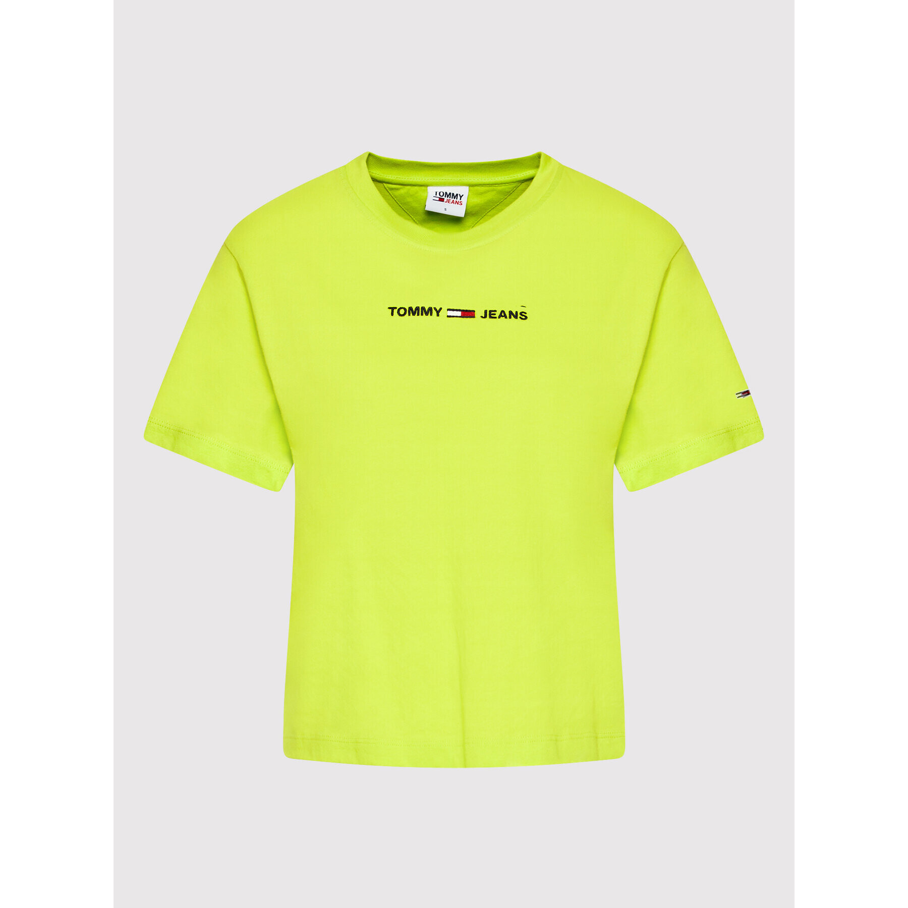 Tommy Jeans Tricou Linear Logo DW0DW10057 Verde Cropped Fit - Pled.ro