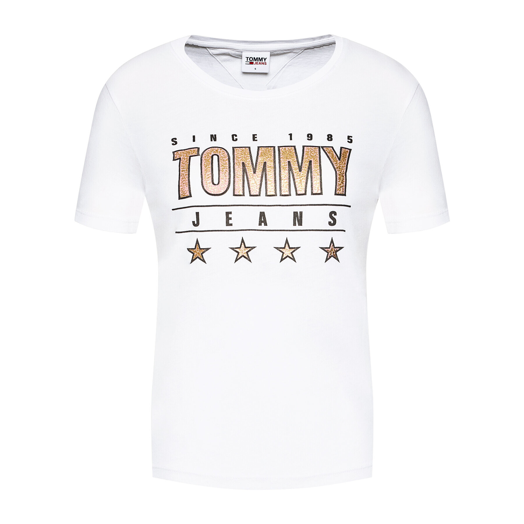 Tommy Jeans Tricou Metallic Tommy DW0DW10197 Alb Slim Fit - Pled.ro