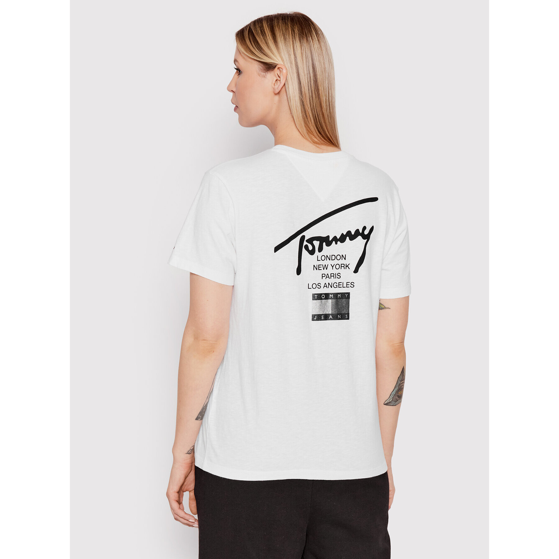 Tommy Jeans Tricou Modern Signature DW0DW12851 Alb Relaxed Fit - Pled.ro