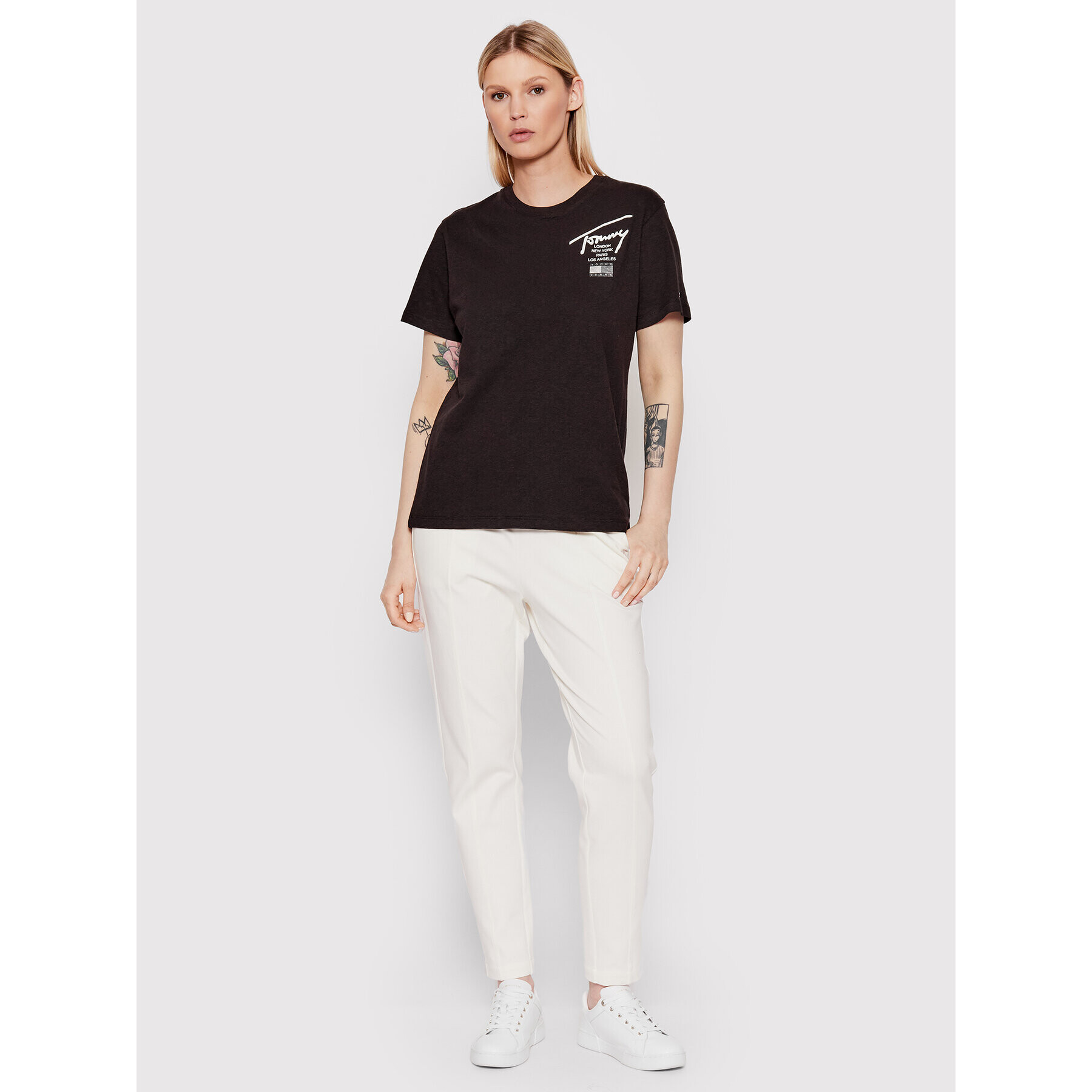 Tommy Jeans Tricou Modern Signature DW0DW12851 Negru Relaxed Fit - Pled.ro