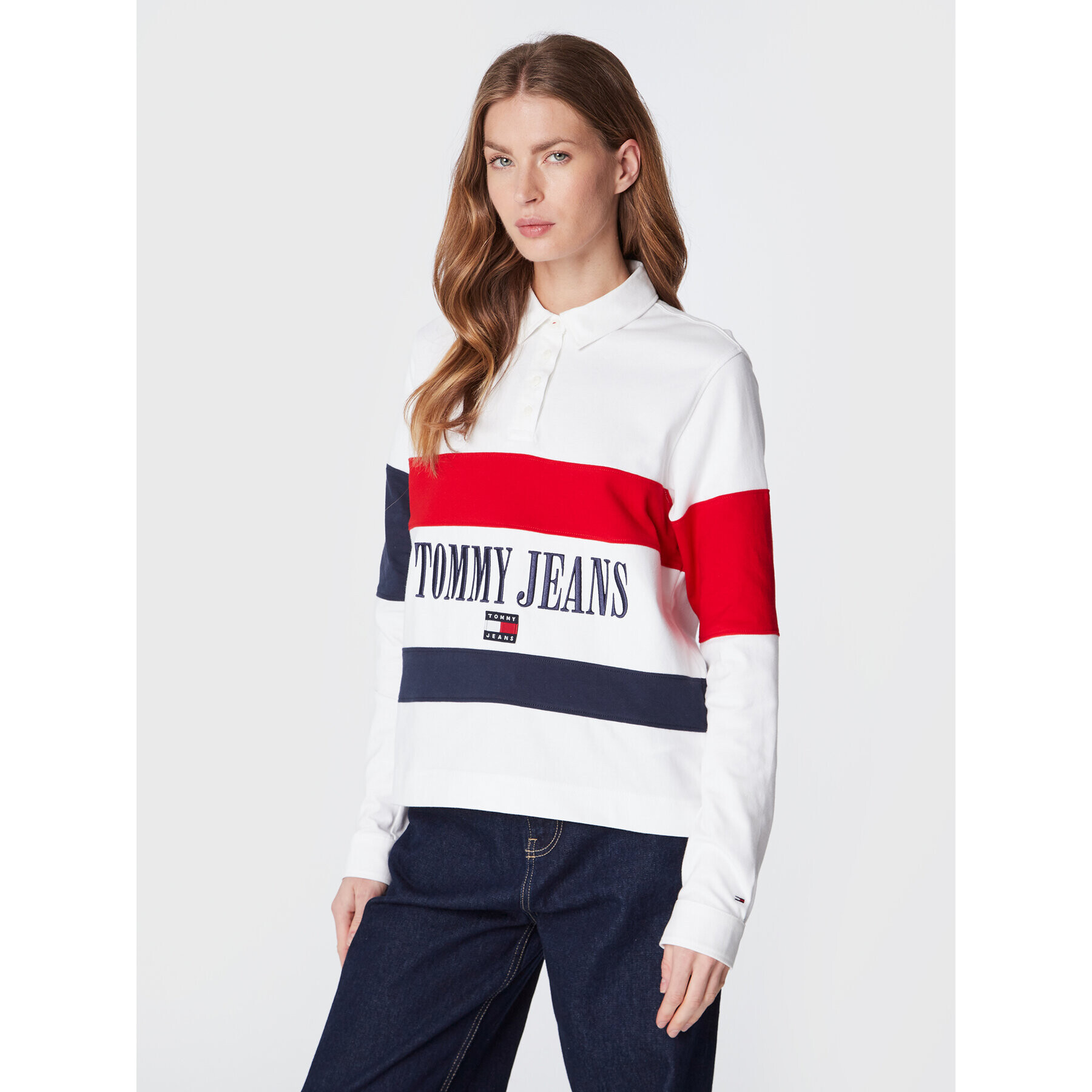 Tommy Jeans Tricou polo Archive DW0DW14258 Alb Oversize - Pled.ro