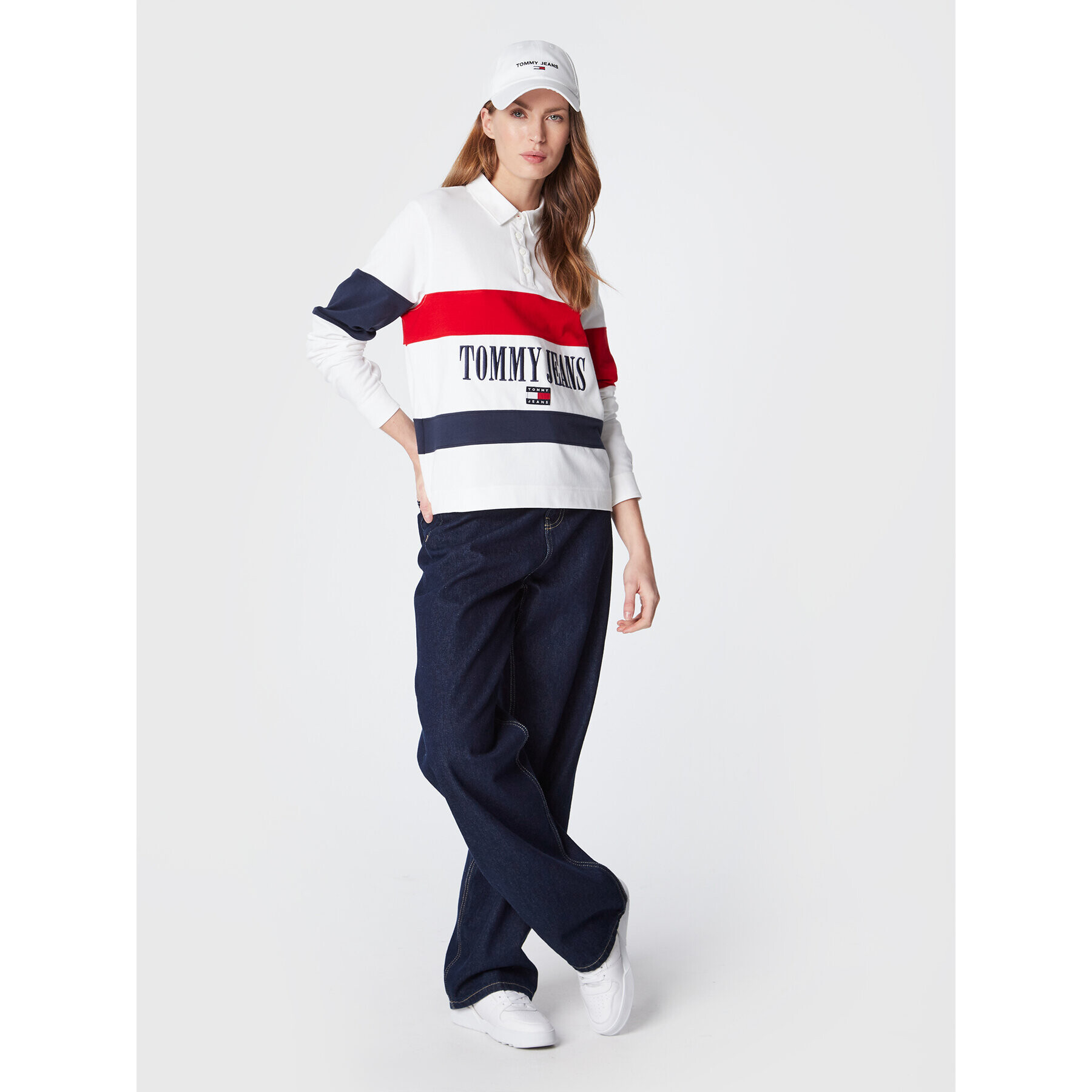 Tommy Jeans Tricou polo Archive DW0DW14258 Alb Oversize - Pled.ro