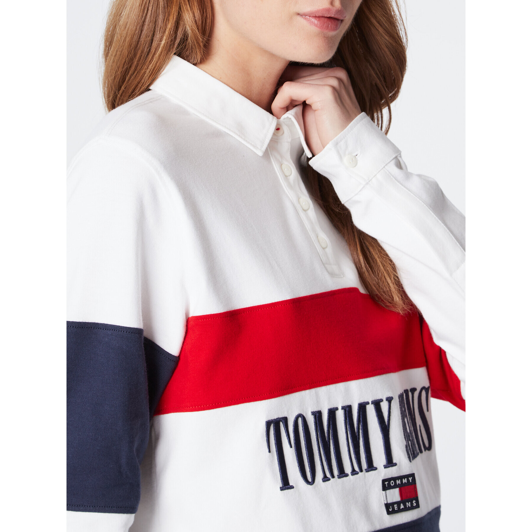 Tommy Jeans Tricou polo Archive DW0DW14258 Alb Oversize - Pled.ro