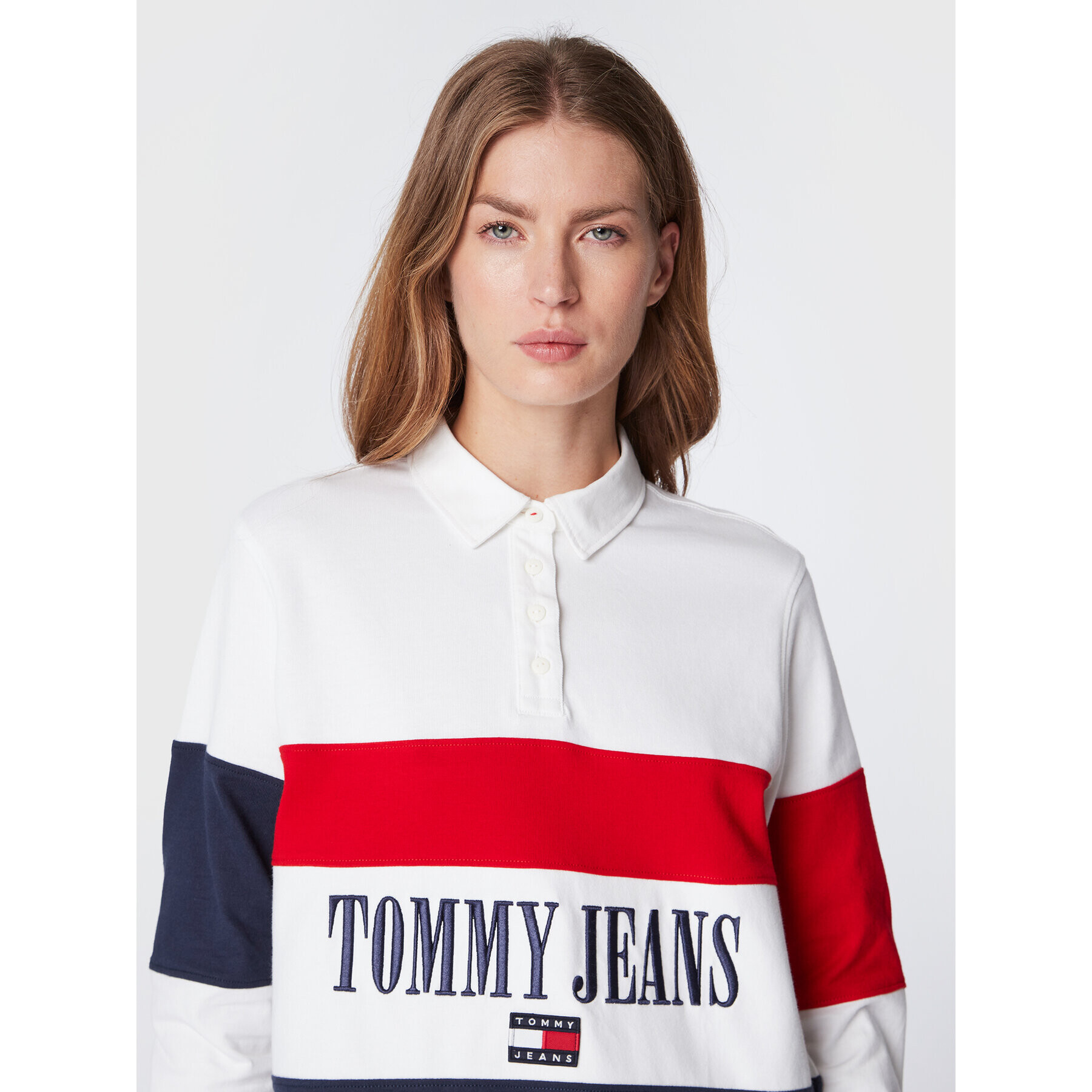 Tommy Jeans Tricou polo Archive DW0DW14258 Alb Oversize - Pled.ro