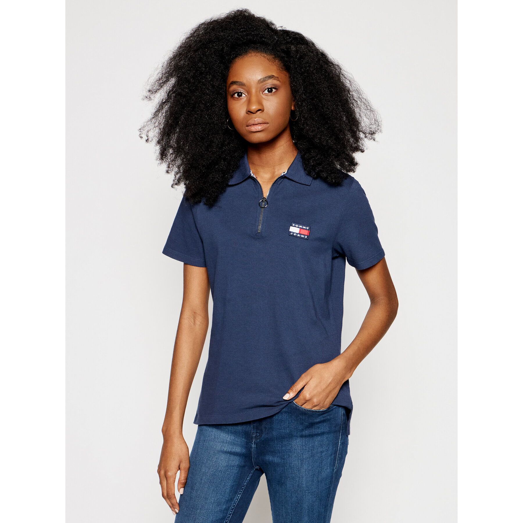 Tommy Jeans Tricou polo Badge DW0DW09146 Bleumarin Regular Fit - Pled.ro