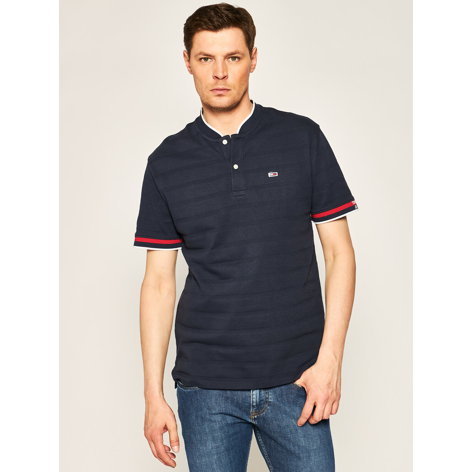 Tommy Jeans Tricou polo Baseball Neck DM0DM07780 Bleumarin Regular Fit - Pled.ro