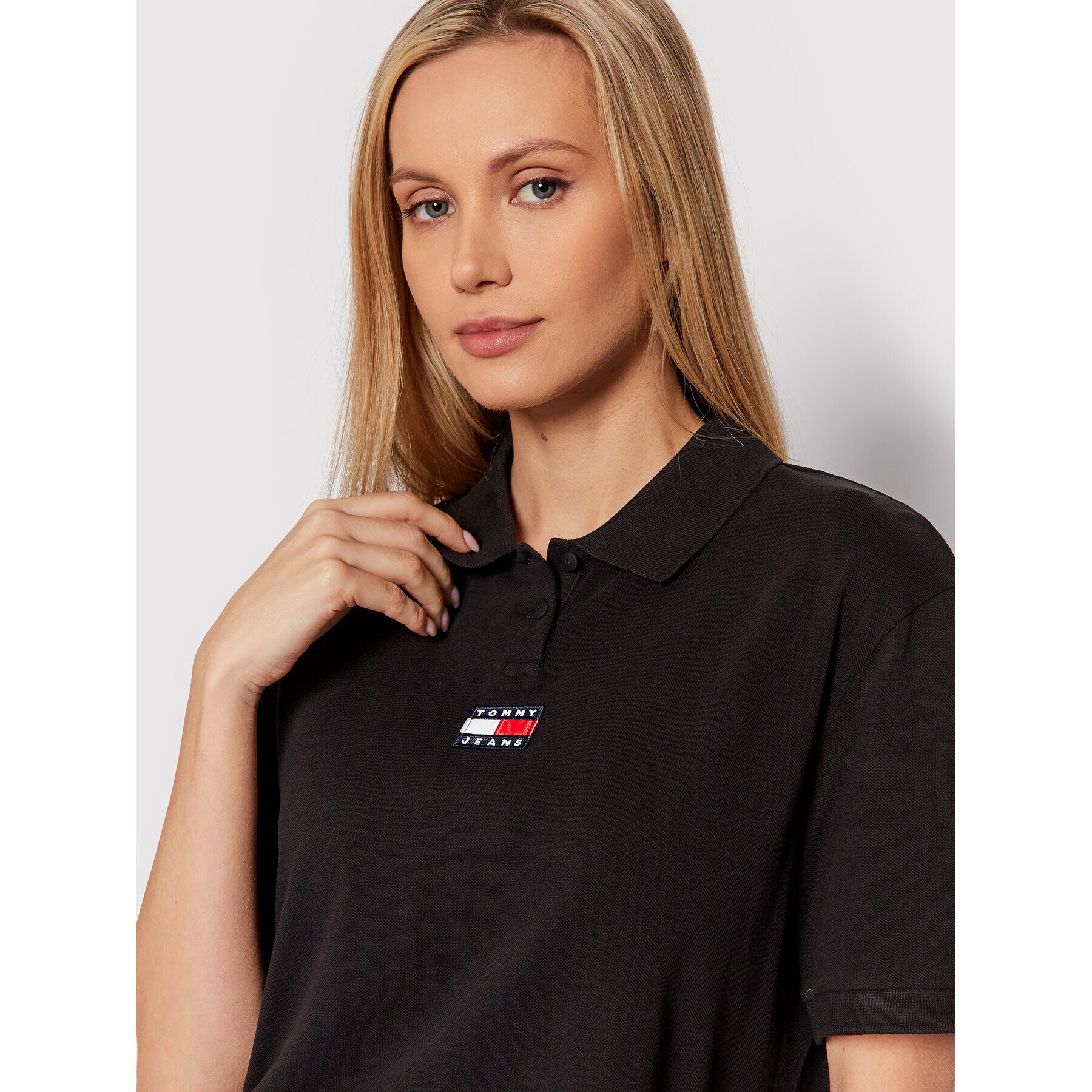 Tommy Jeans Tricou polo Center Badge DW0DW10347 Negru Relaxed Fit - Pled.ro