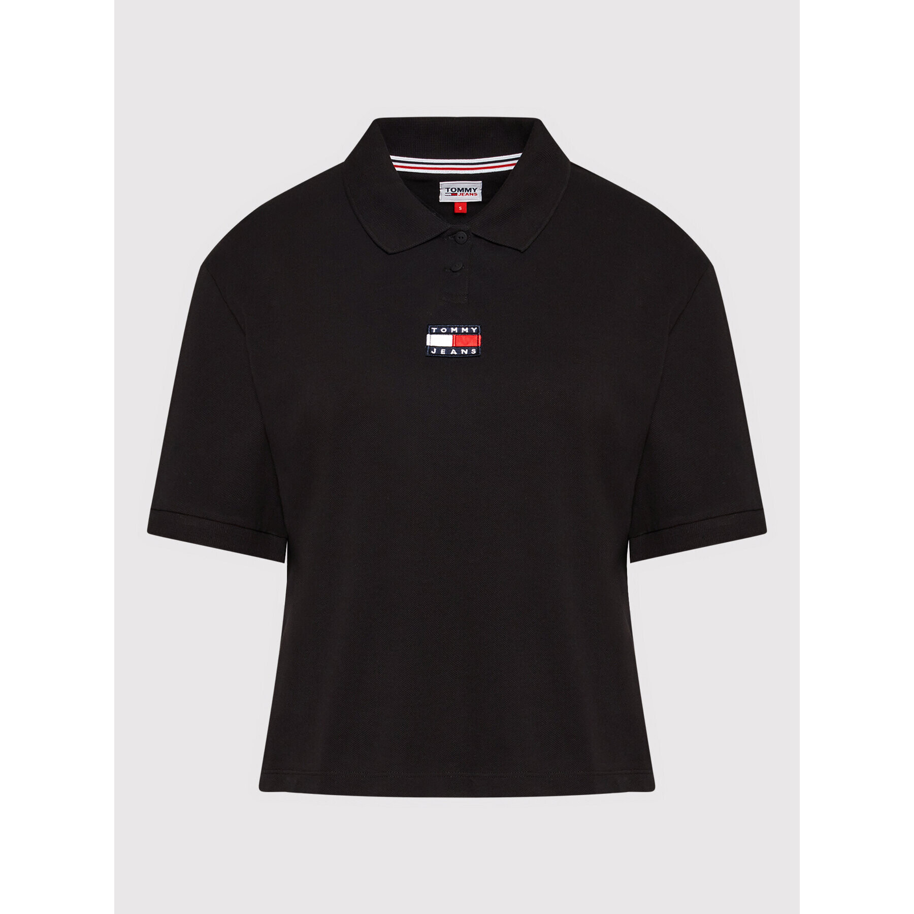 Tommy Jeans Tricou polo Center Badge DW0DW10347 Negru Relaxed Fit - Pled.ro