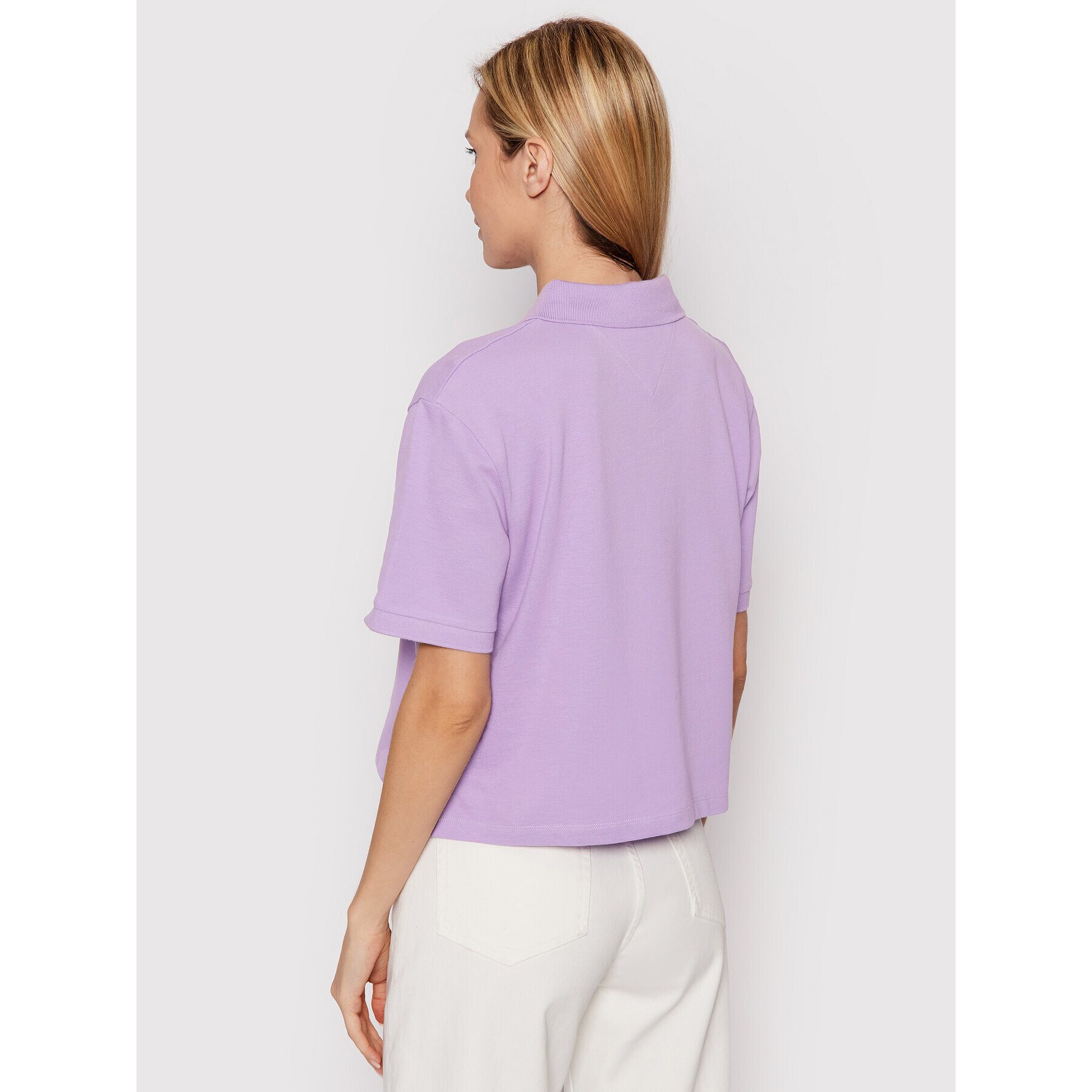 Tommy Jeans Tricou polo Center Badge DW0DW10347 Violet Relaxed Fit - Pled.ro