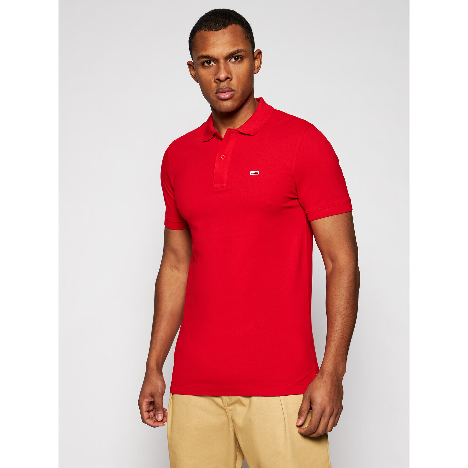 Tommy Jeans Tricou polo Classics Solid Stretch DM0DM09439 Roșu Regular Fit - Pled.ro