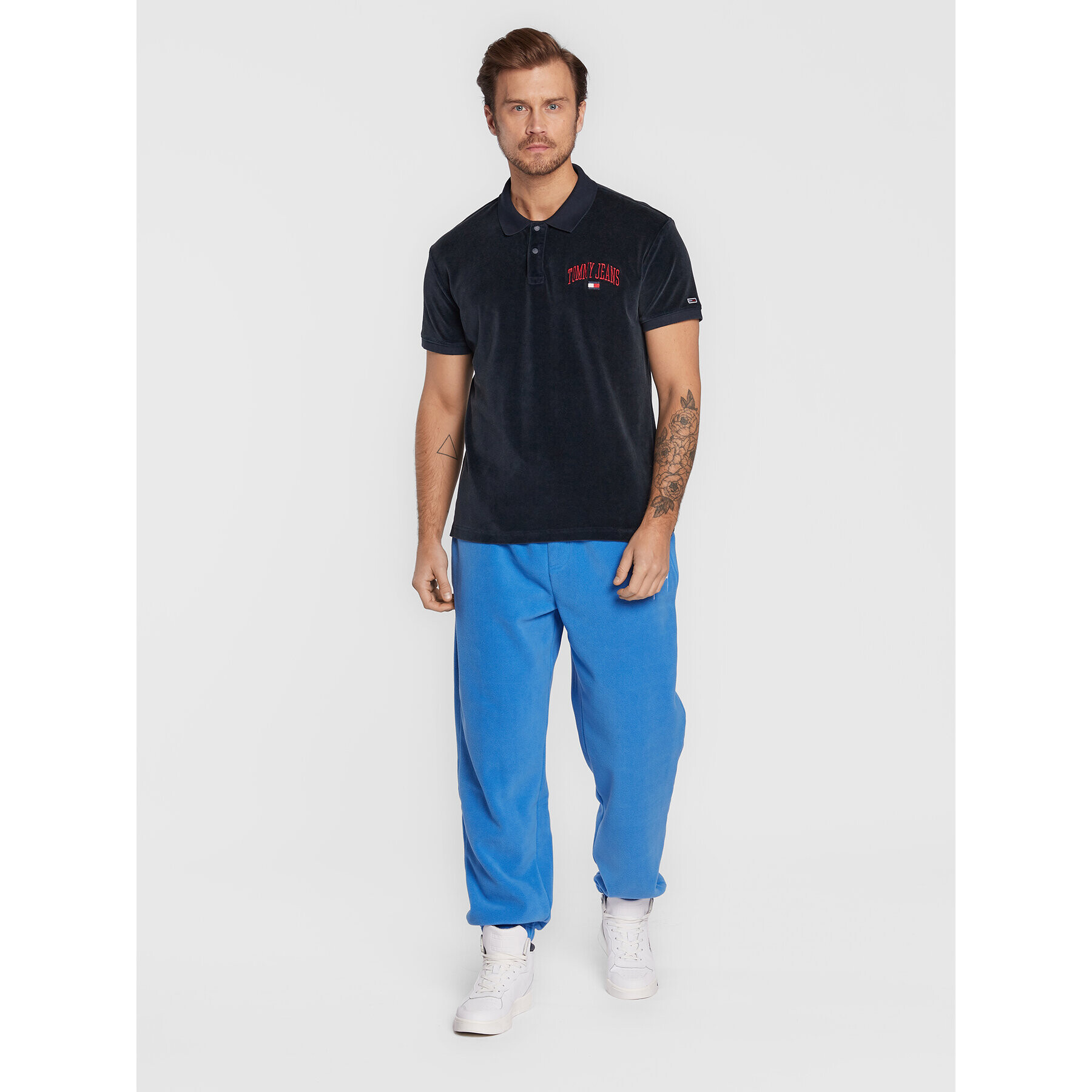 Tommy Jeans Tricou polo Collegiate Velour DM0DM15079 Bleumarin Regular Fit - Pled.ro