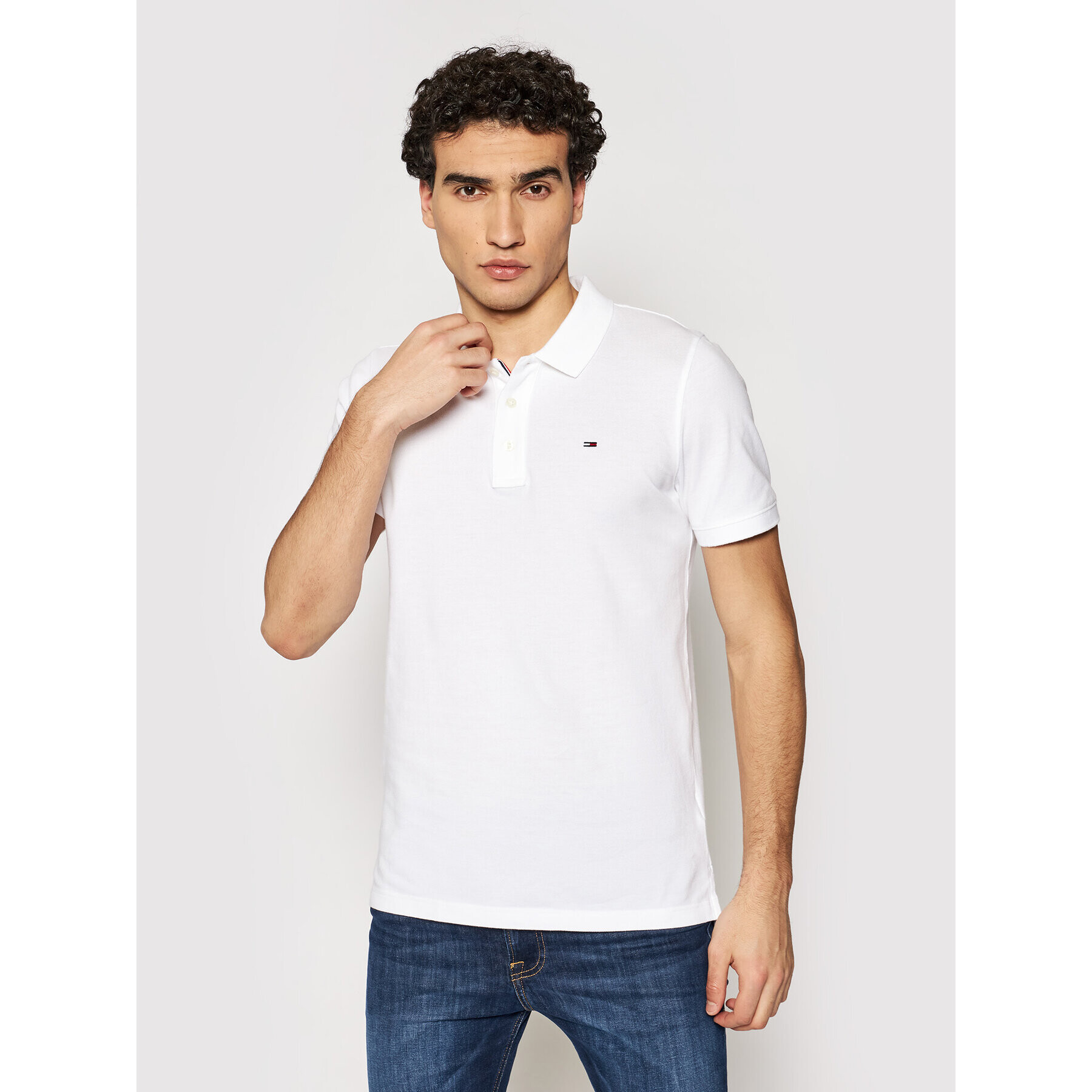 Tommy Jeans Tricou polo DM0DM04266 Alb Slim Fit - Pled.ro