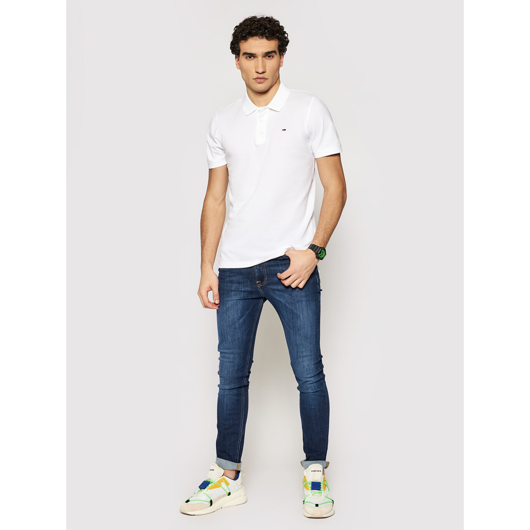 Tommy Jeans Tricou polo DM0DM04266 Alb Slim Fit - Pled.ro