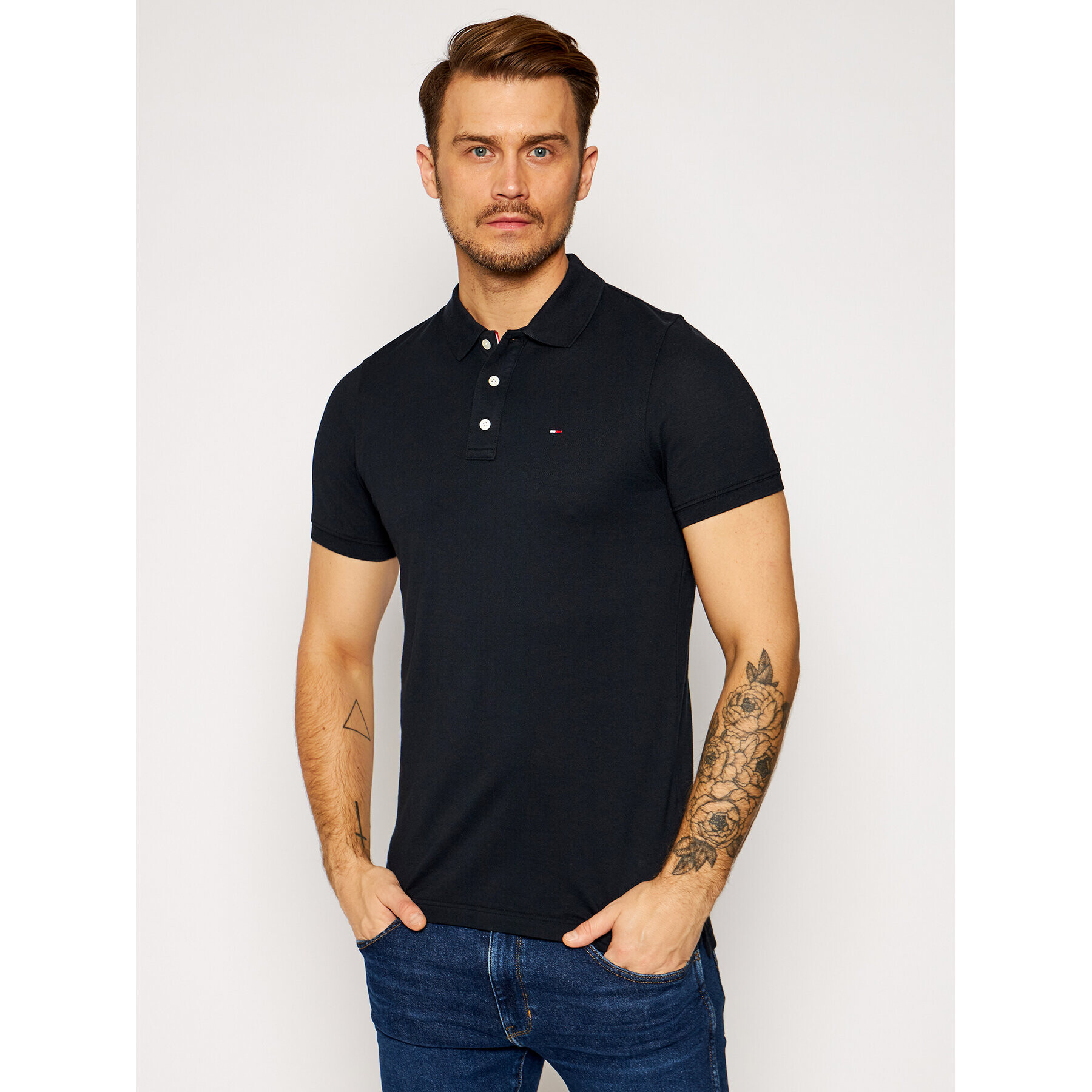 Tommy Jeans Tricou polo DM0DM04266 Negru Slim Fit - Pled.ro