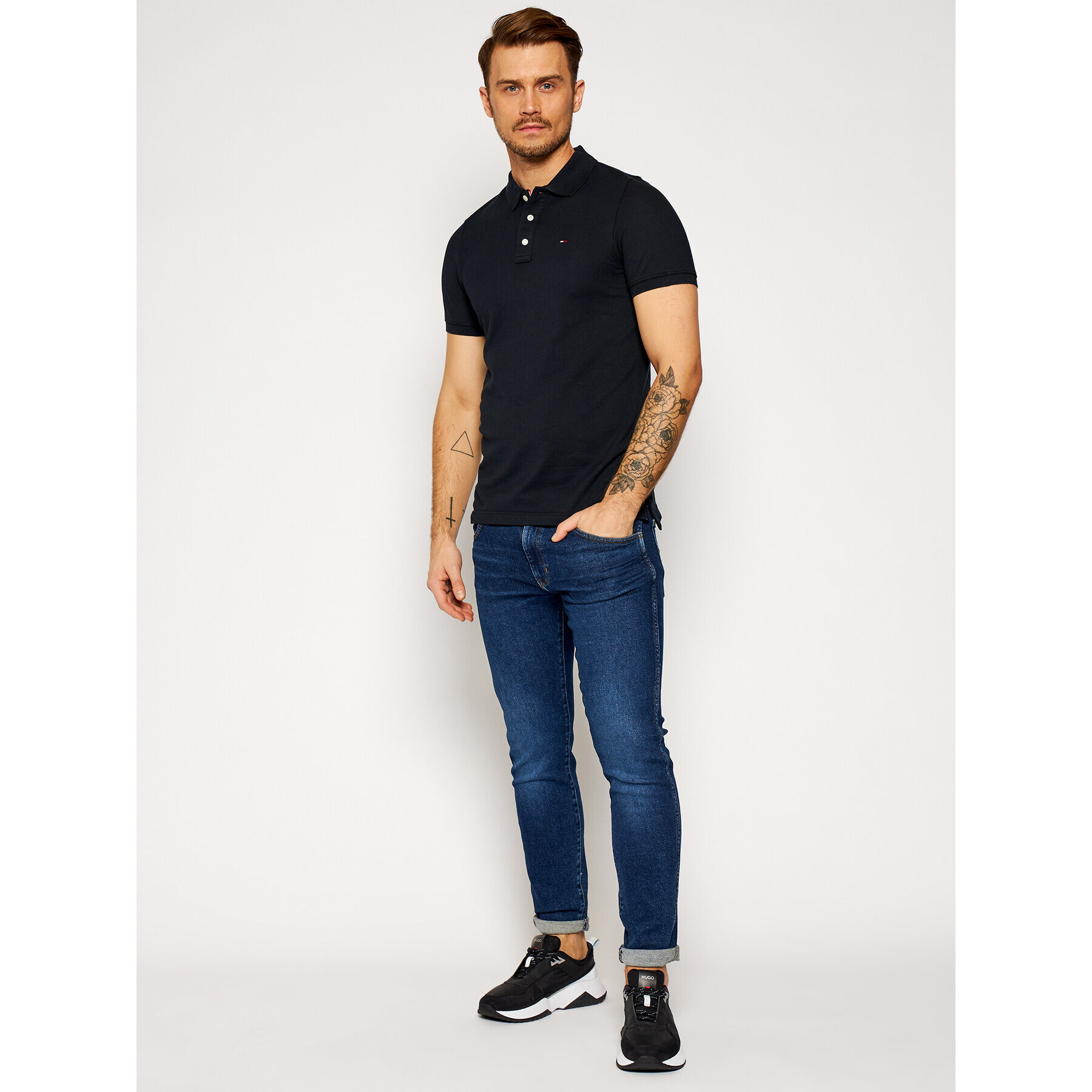 Tommy Jeans Tricou polo DM0DM04266 Negru Slim Fit - Pled.ro