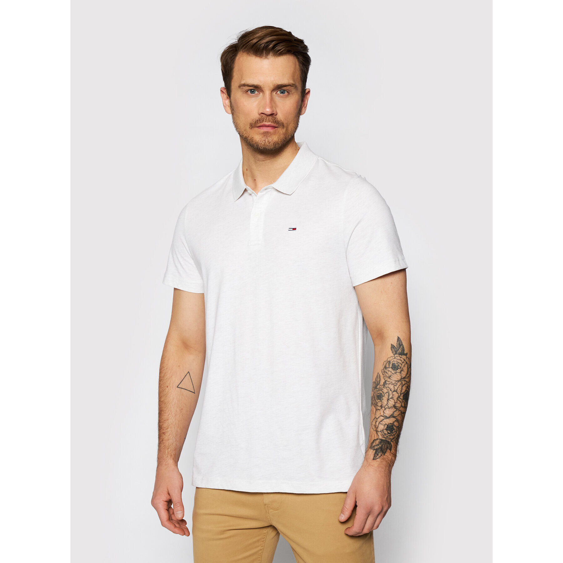 Tommy Jeans Tricou polo DM0DM10322 Essential Alb Regular Fit - Pled.ro