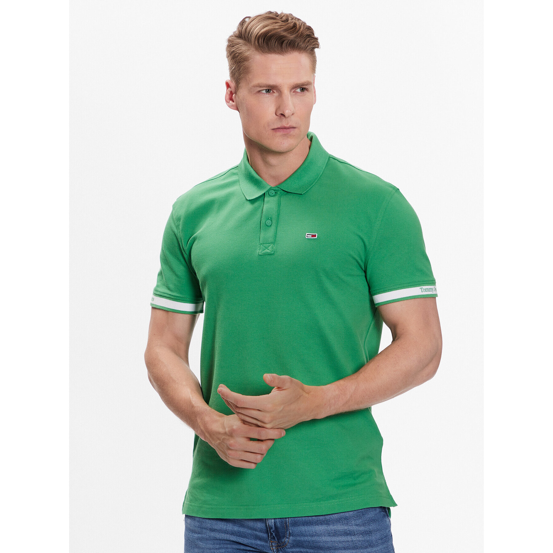 Tommy Jeans Tricou polo DM0DM15751 Verde Regular Fit - Pled.ro