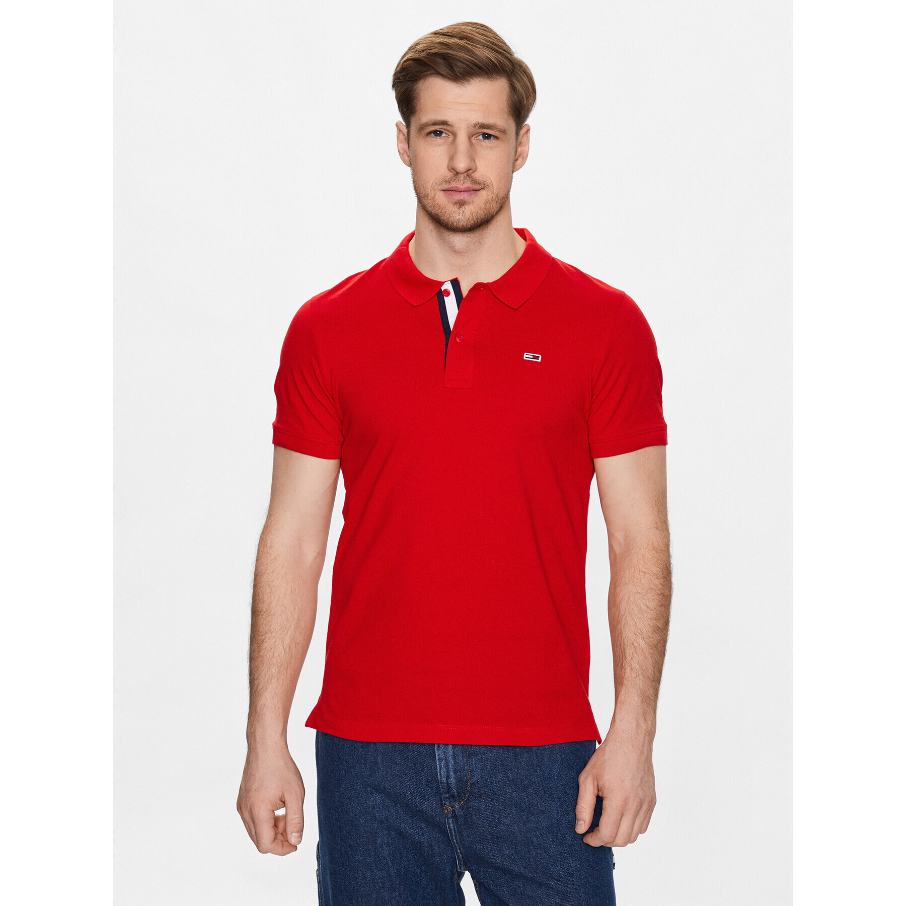 Tommy Jeans Tricou polo DM0DM15940 Roșu Slim Fit - Pled.ro