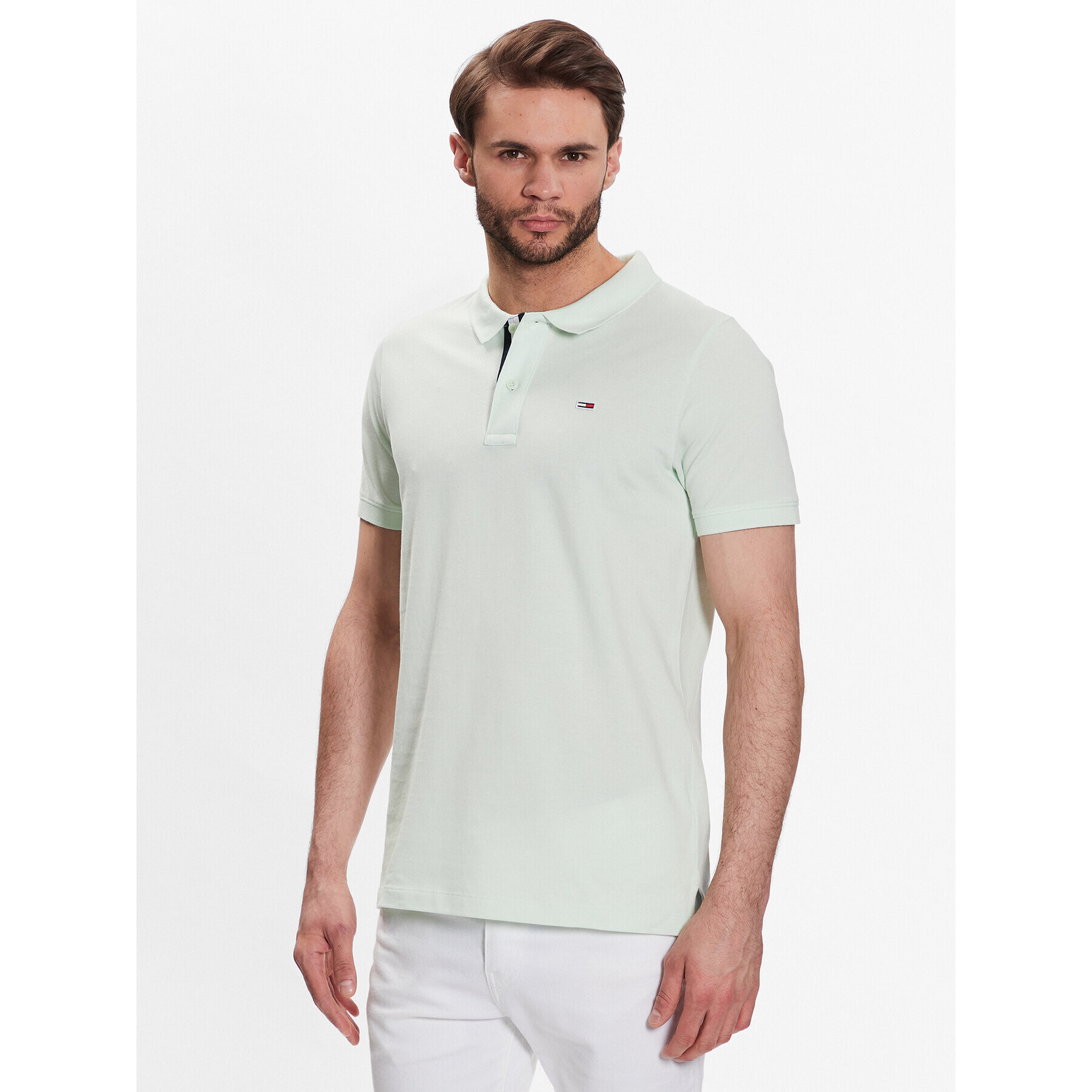 Tommy Jeans Tricou polo DM0DM15940 Verde Slim Fit - Pled.ro