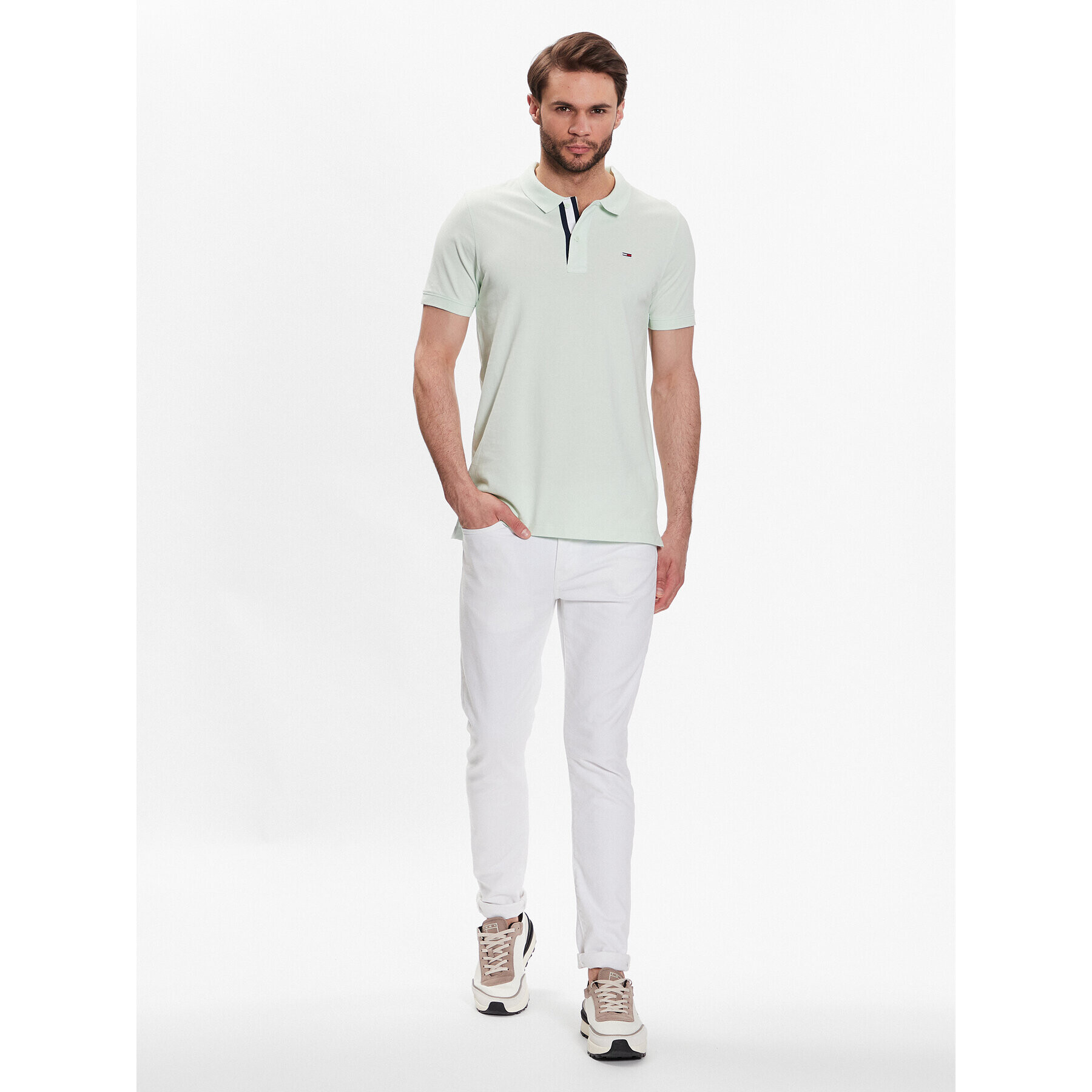 Tommy Jeans Tricou polo DM0DM15940 Verde Slim Fit - Pled.ro